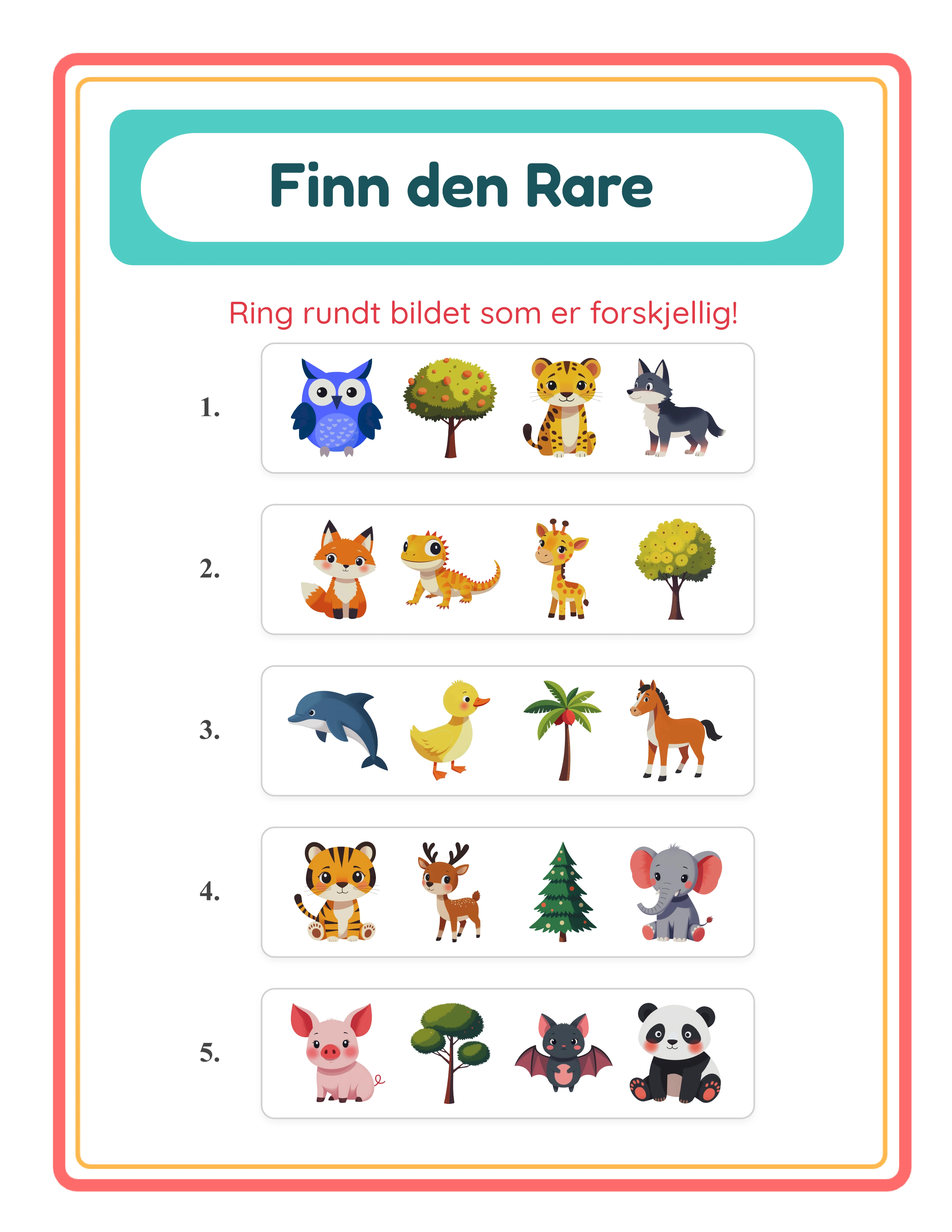 Finn den Ulike profesjonelt arbeidsark