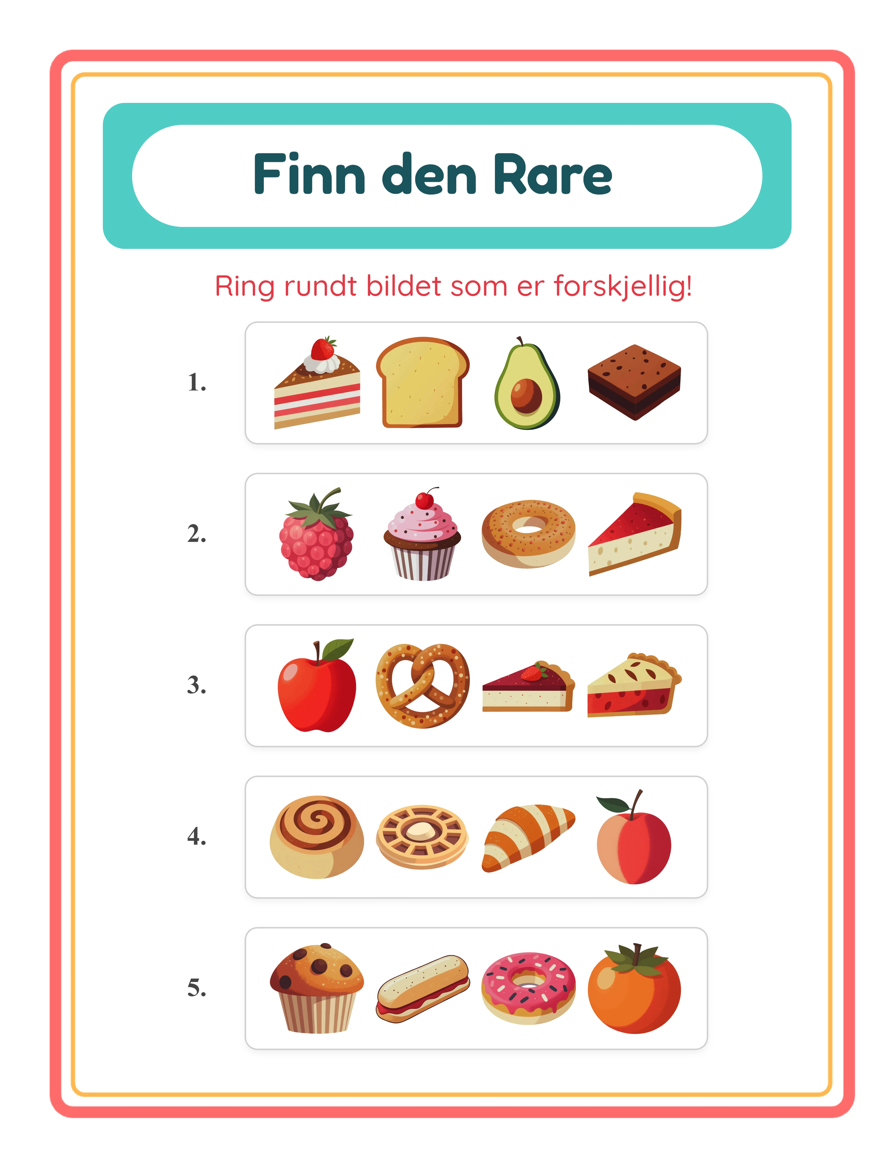 Finn den Ulike mellomarbeidsark