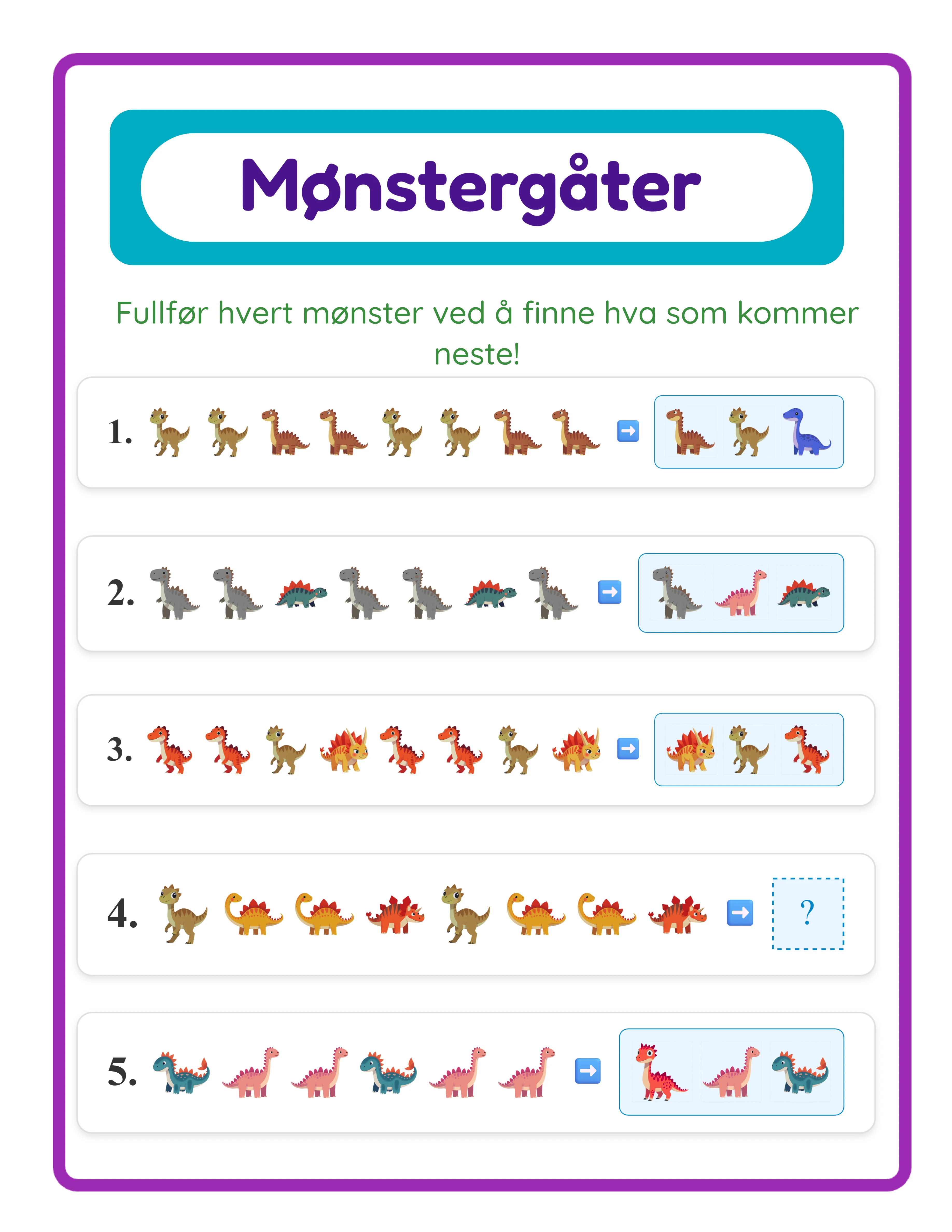 Monsteroppgaver profesjonelt arbeidsark