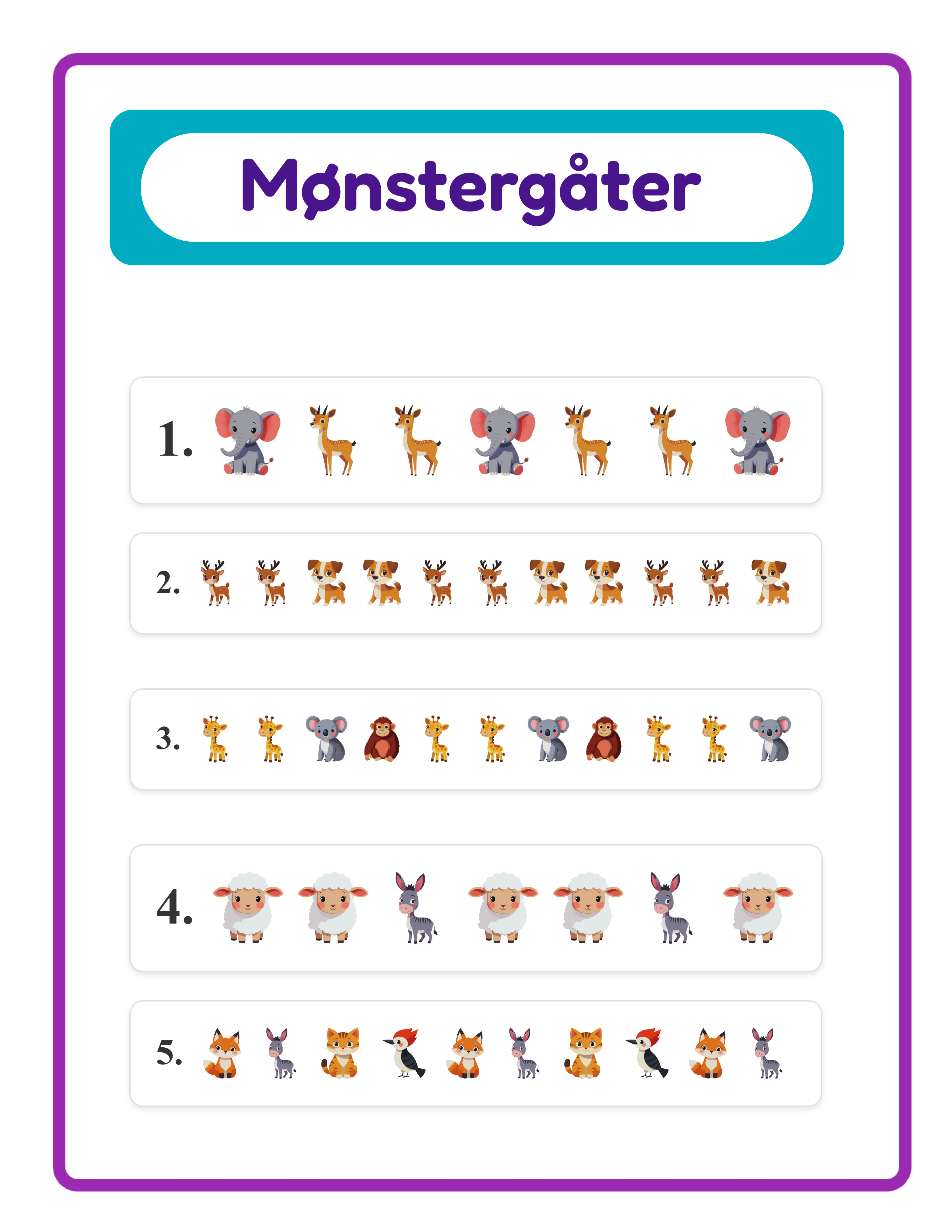 Pattern printable worksheet printable answer key