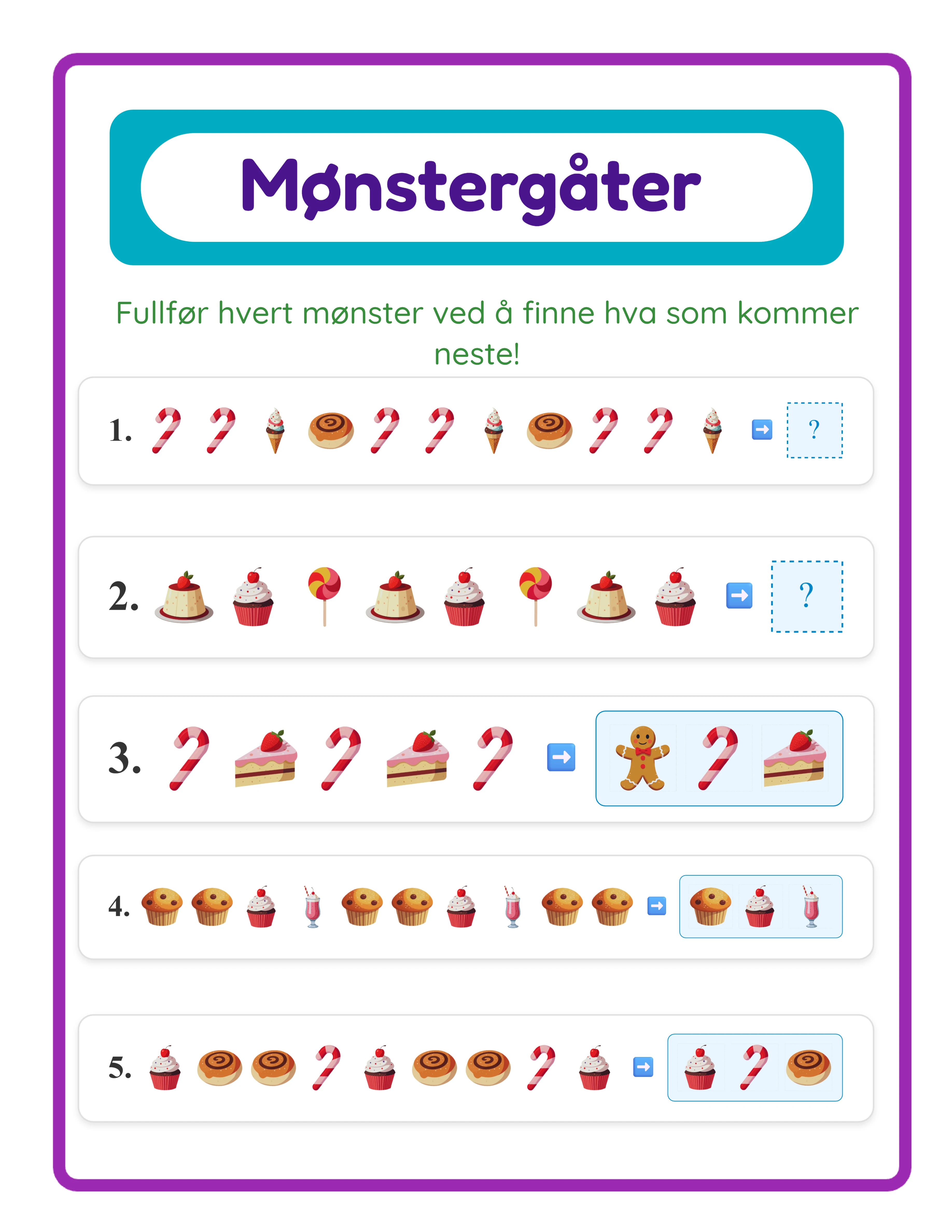 Pattern printable worksheet — advanced sequences