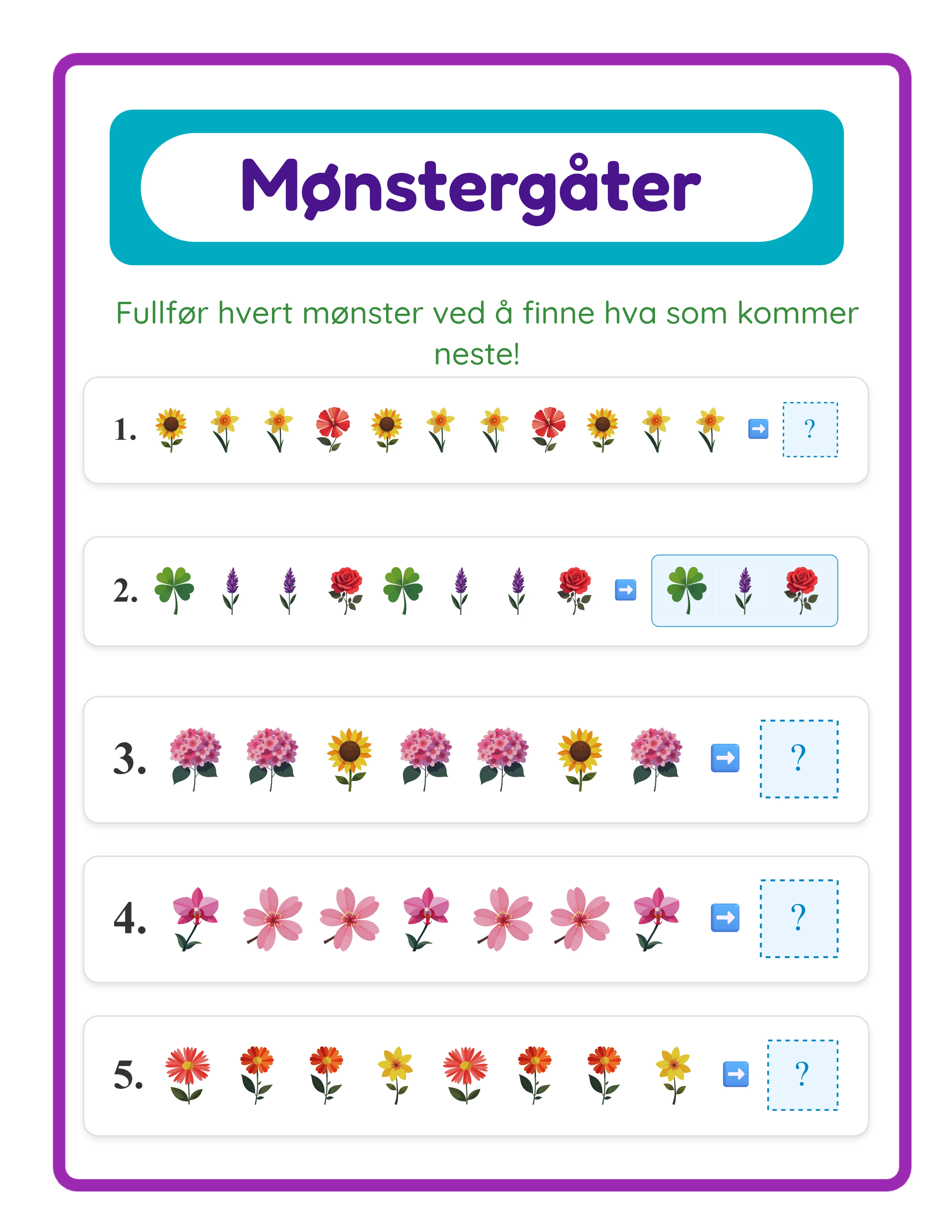 Monsteroppgaver profesjonelt arbeidsark