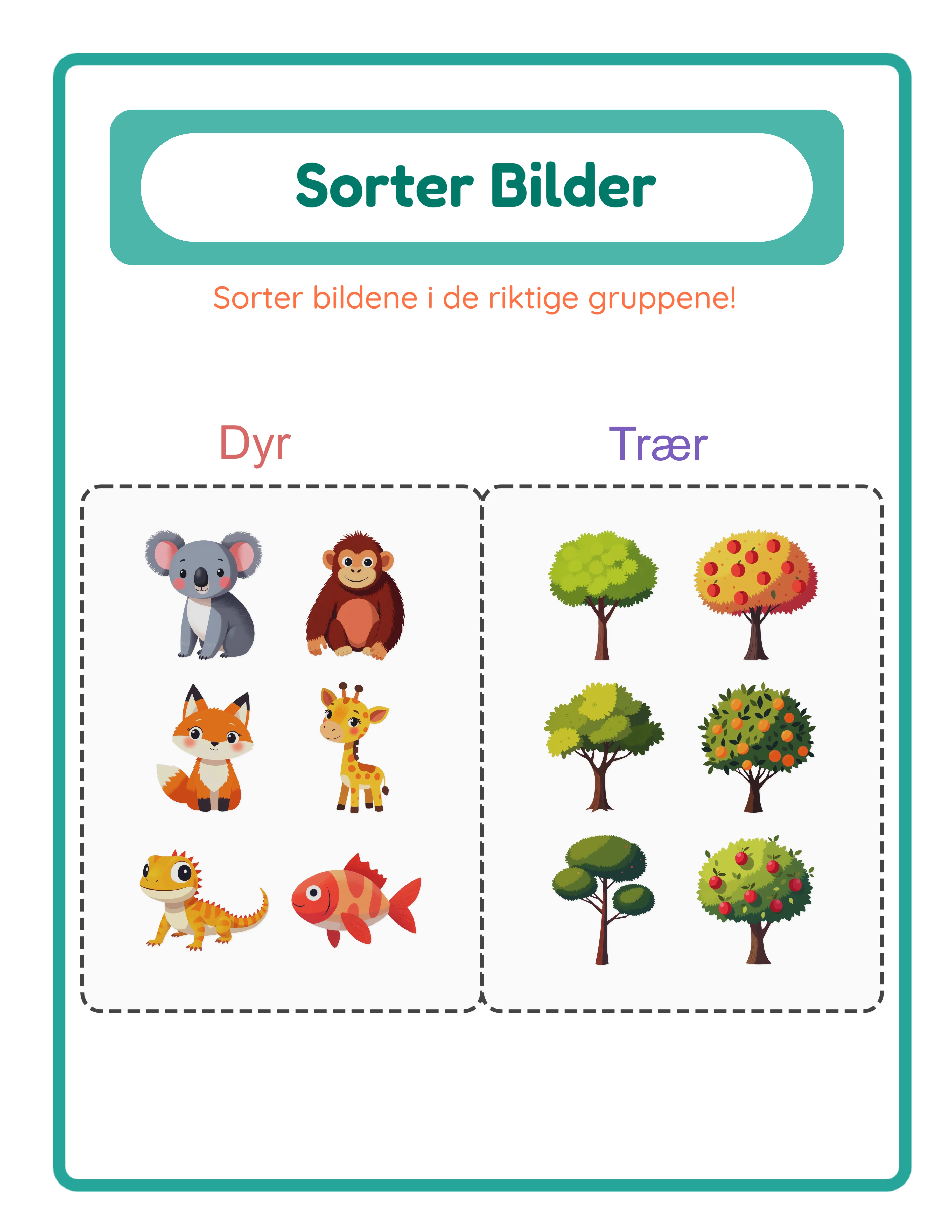 Picture sort printable answer key