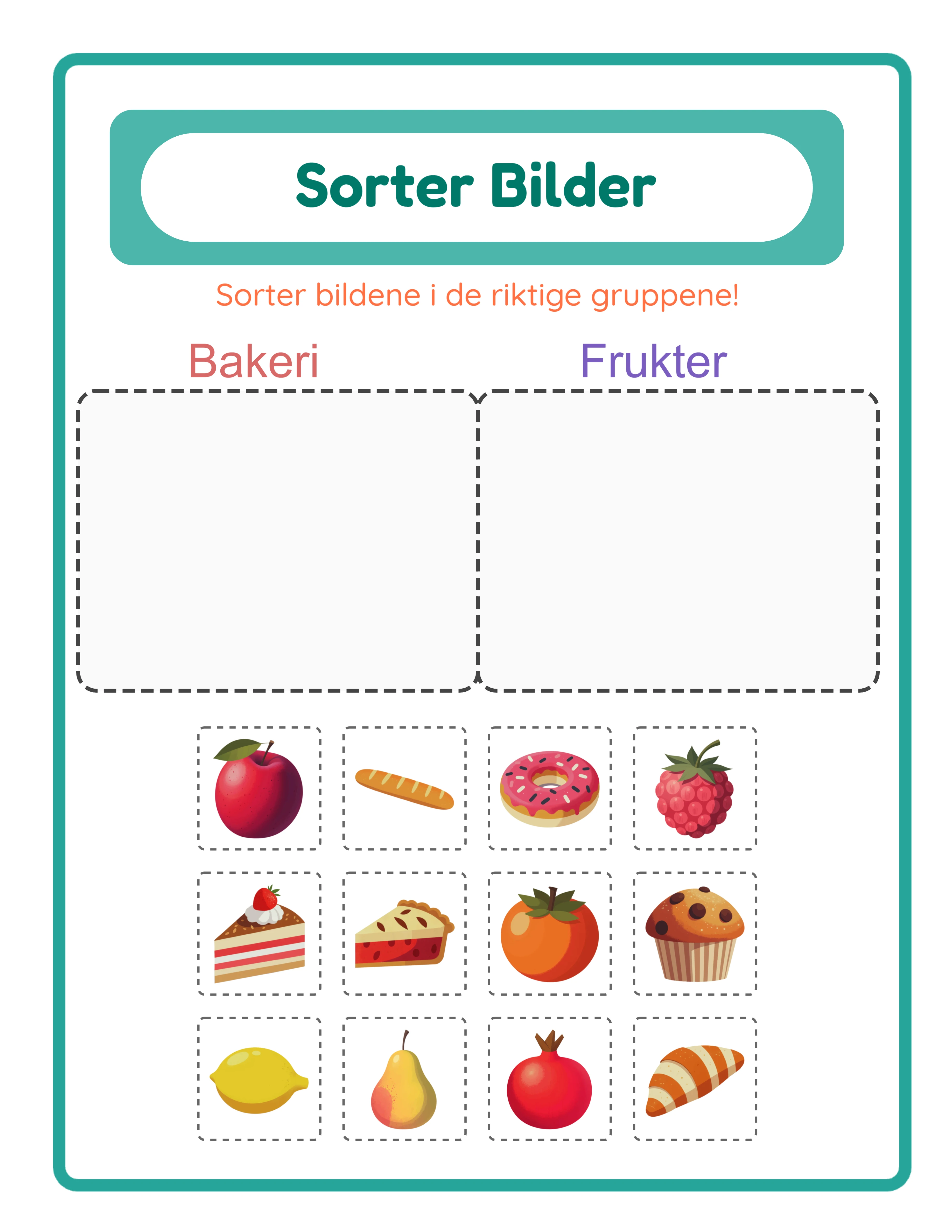 Utvalgt sortering arbeidsark