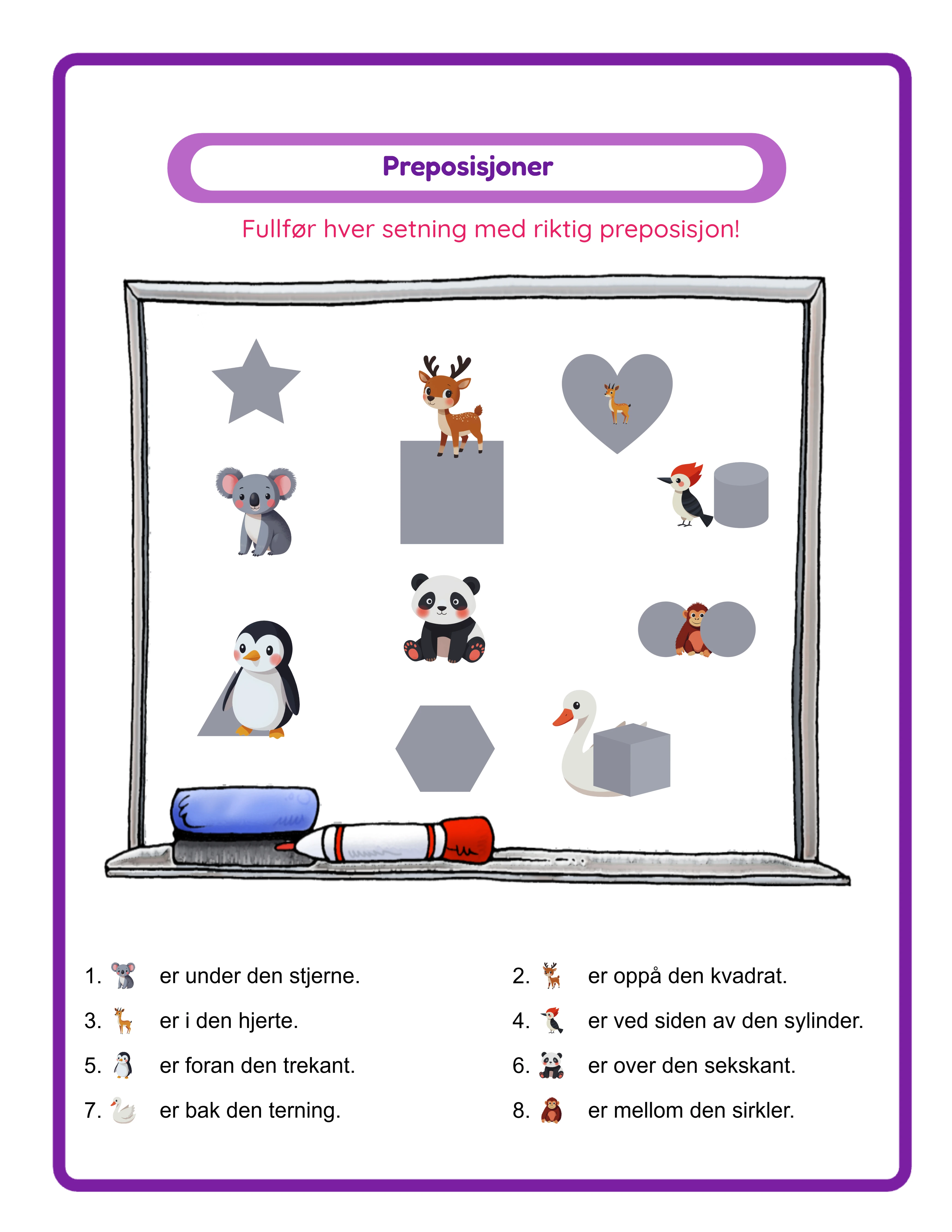 Prepositions printable answer key