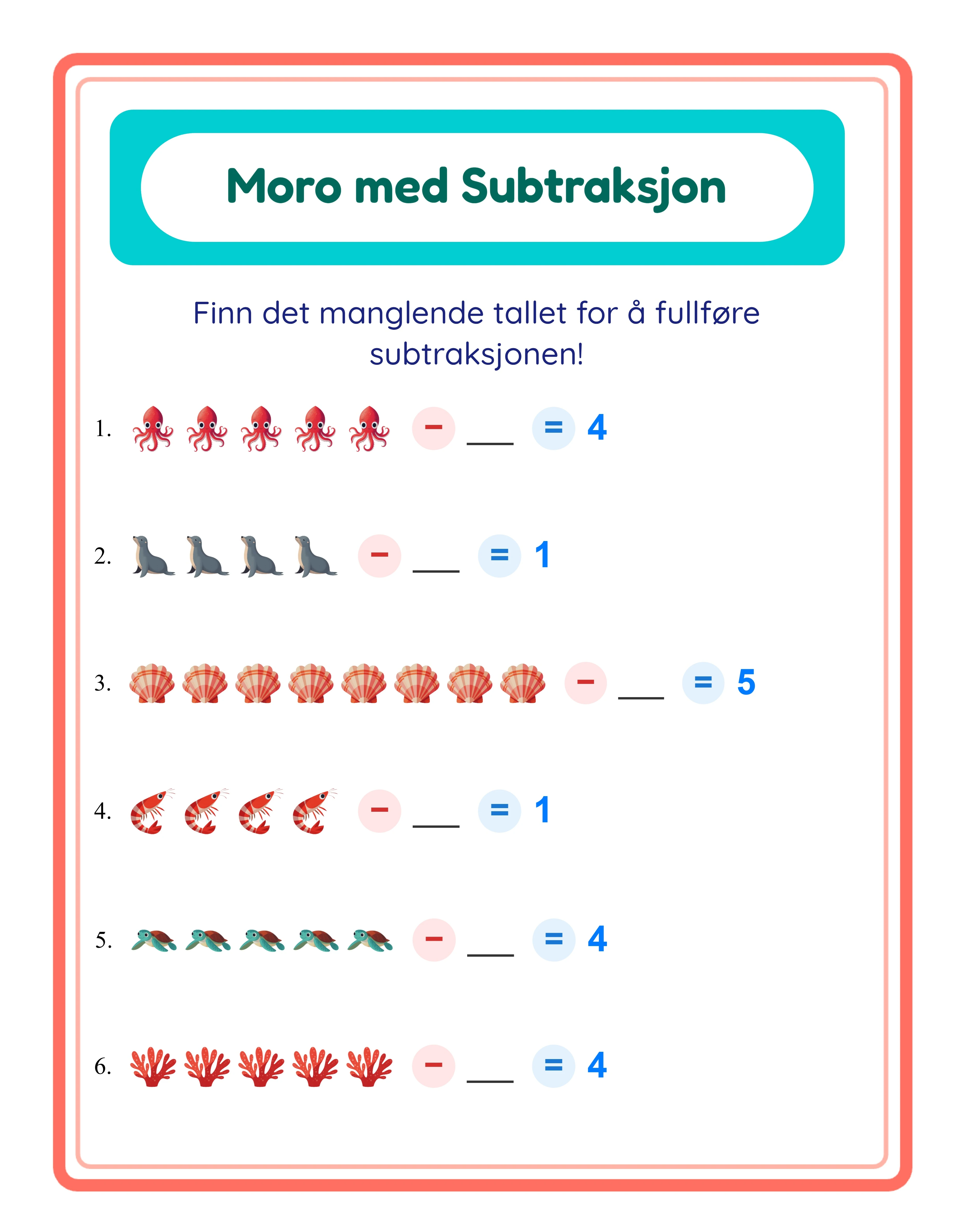 Professional subtraction printable worksheet — themed picture layout