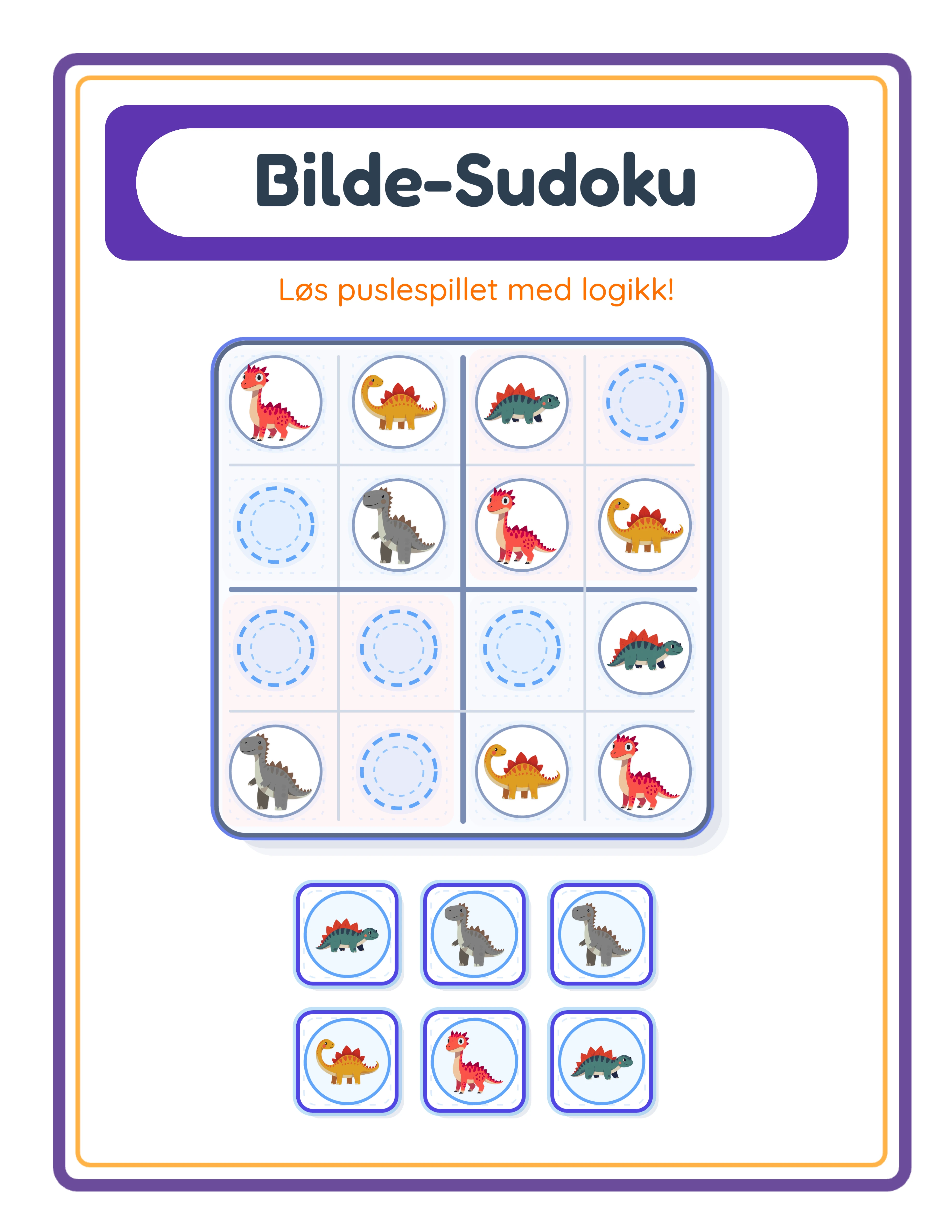 Bildesudoku fasit som viser komplett utfylt 4×4 rutenett med alle 16 celler korrekt utfylt