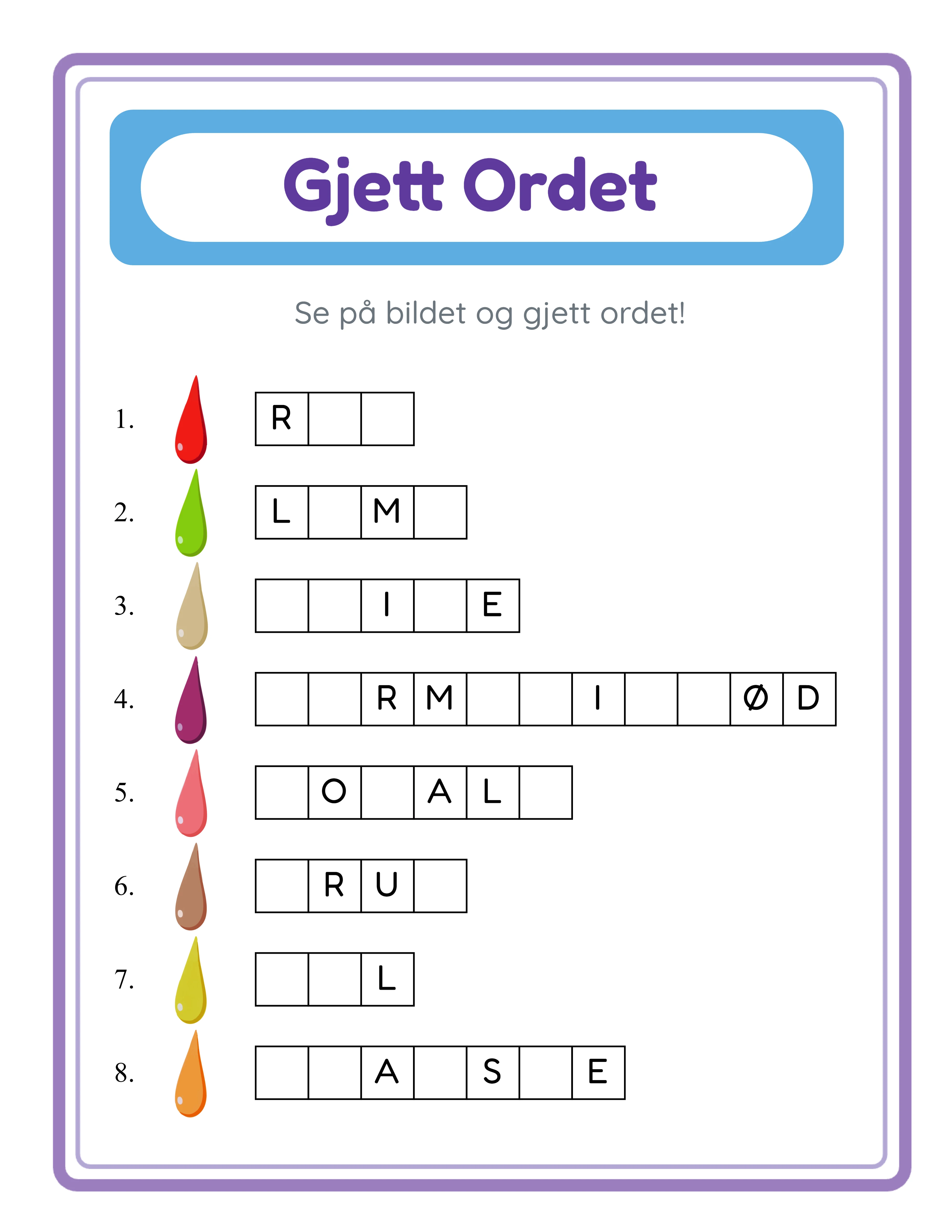 Gjett Ordet profesjonelt arbeidsark