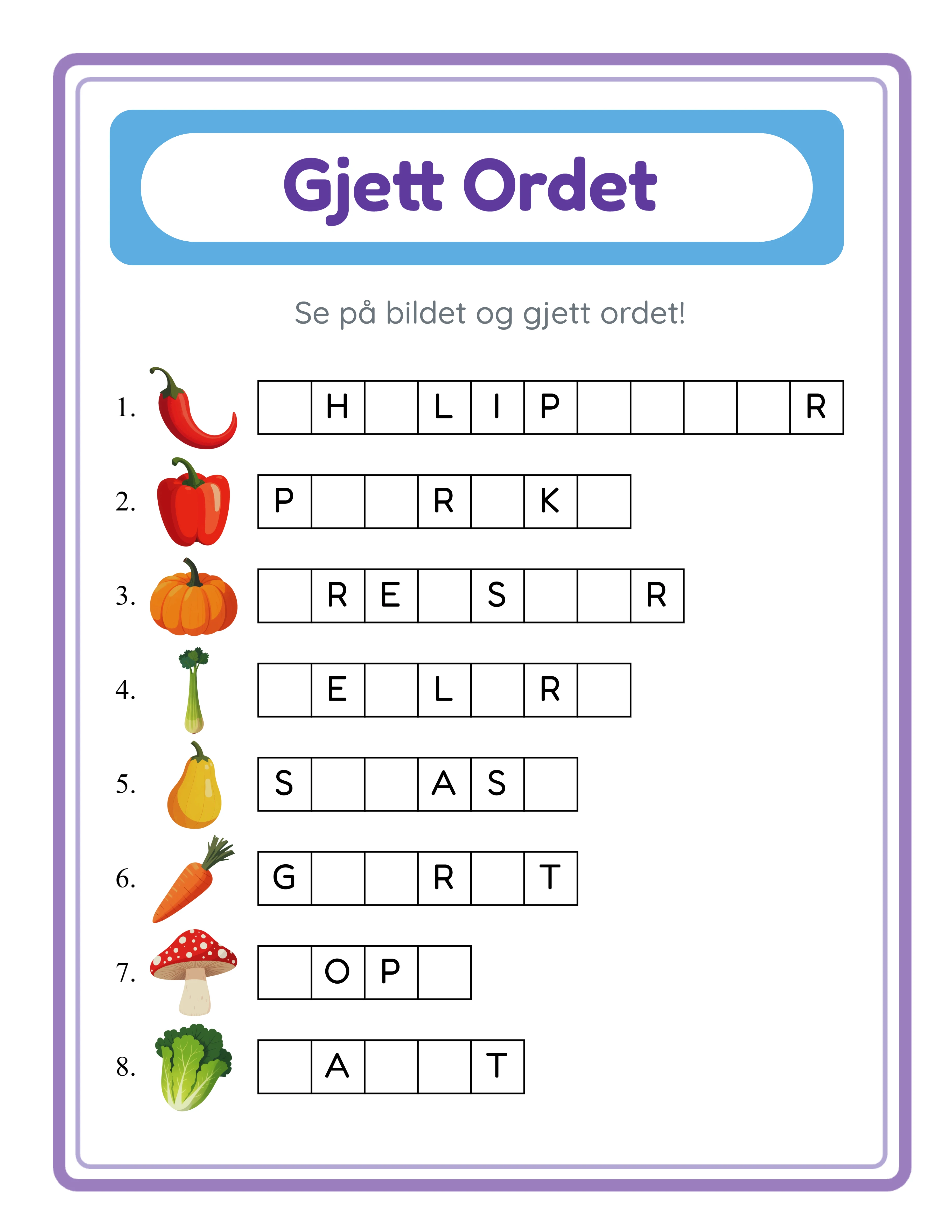 Gjett Ordet profesjonelt arbeidsark