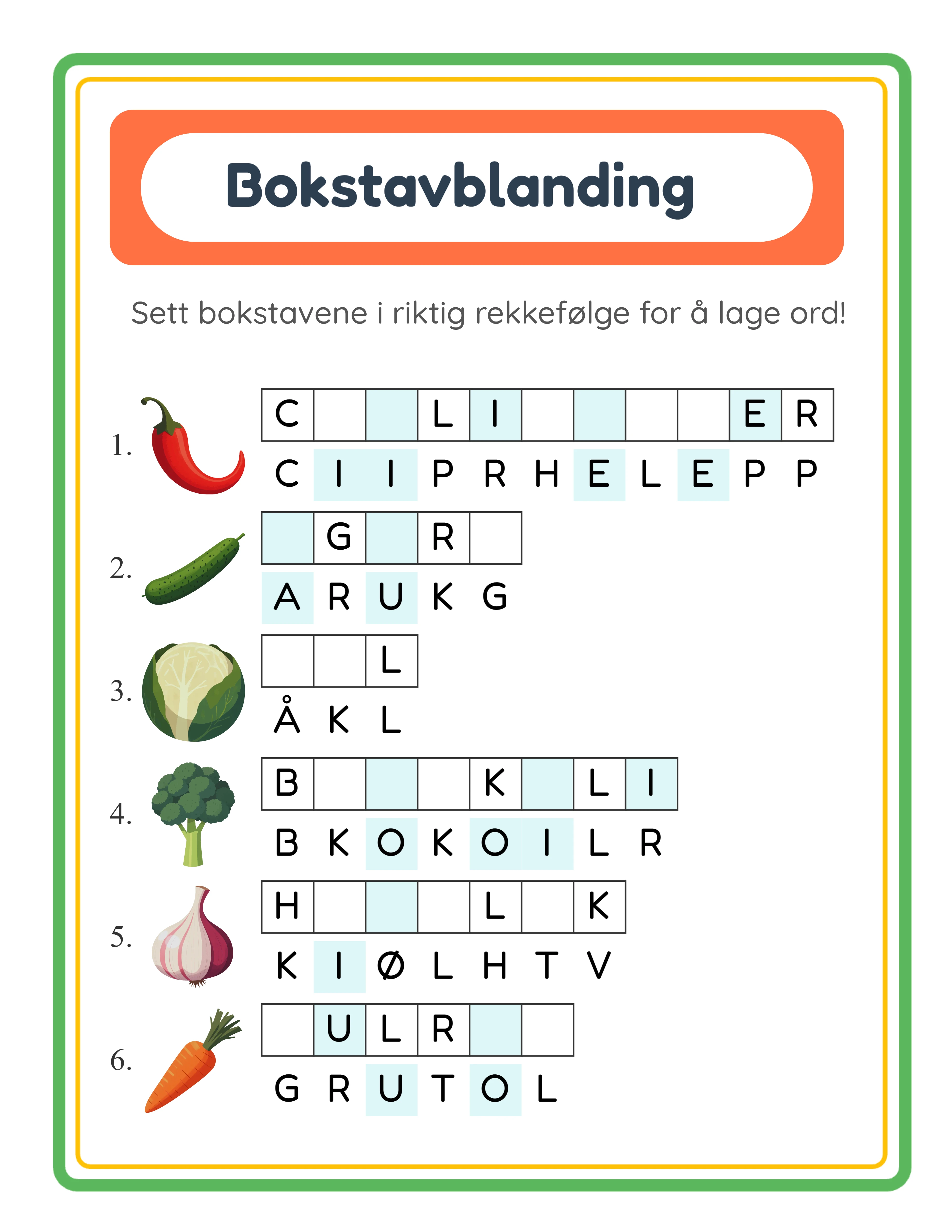 Bokstavblanding profesjonelt arbeidsark