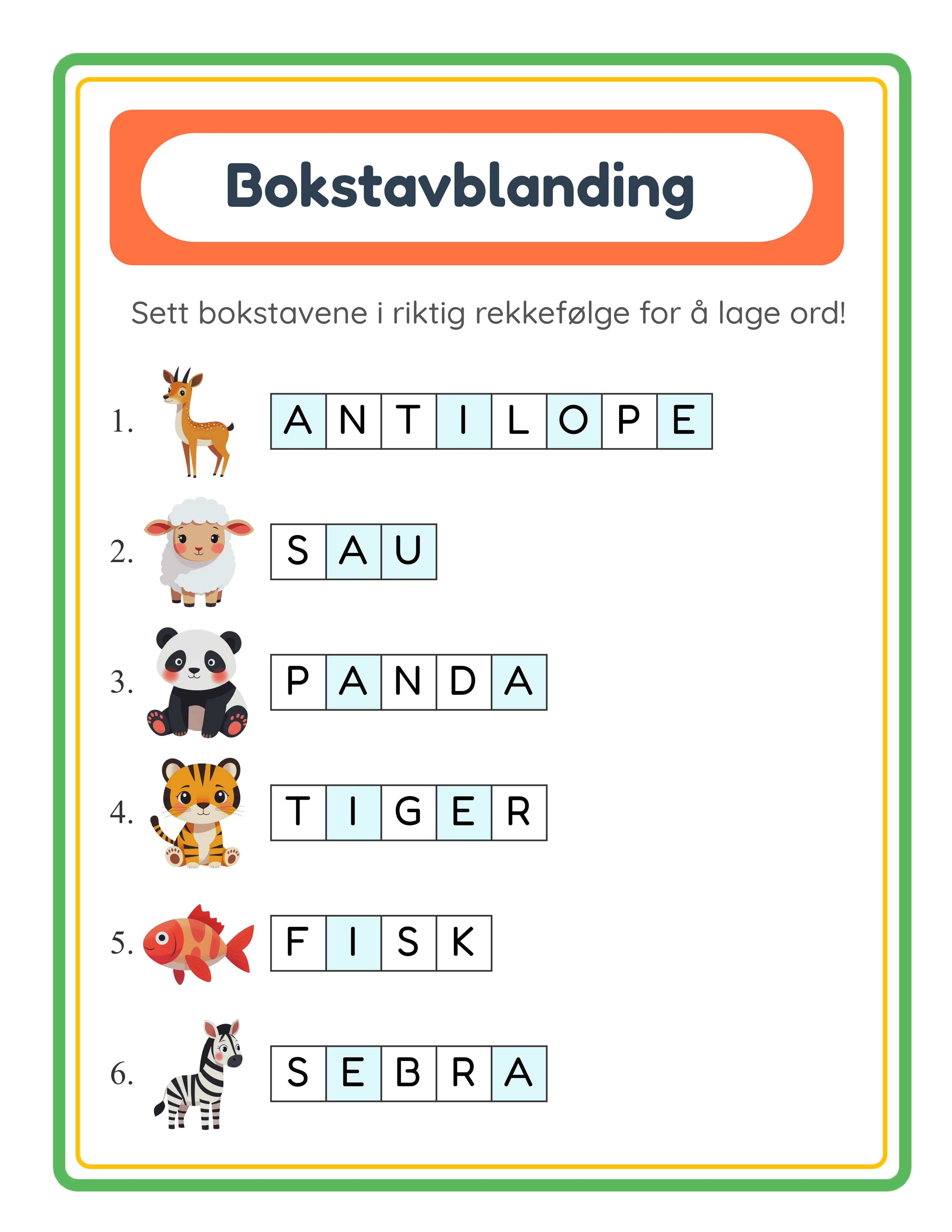 Word scramble printable answer key