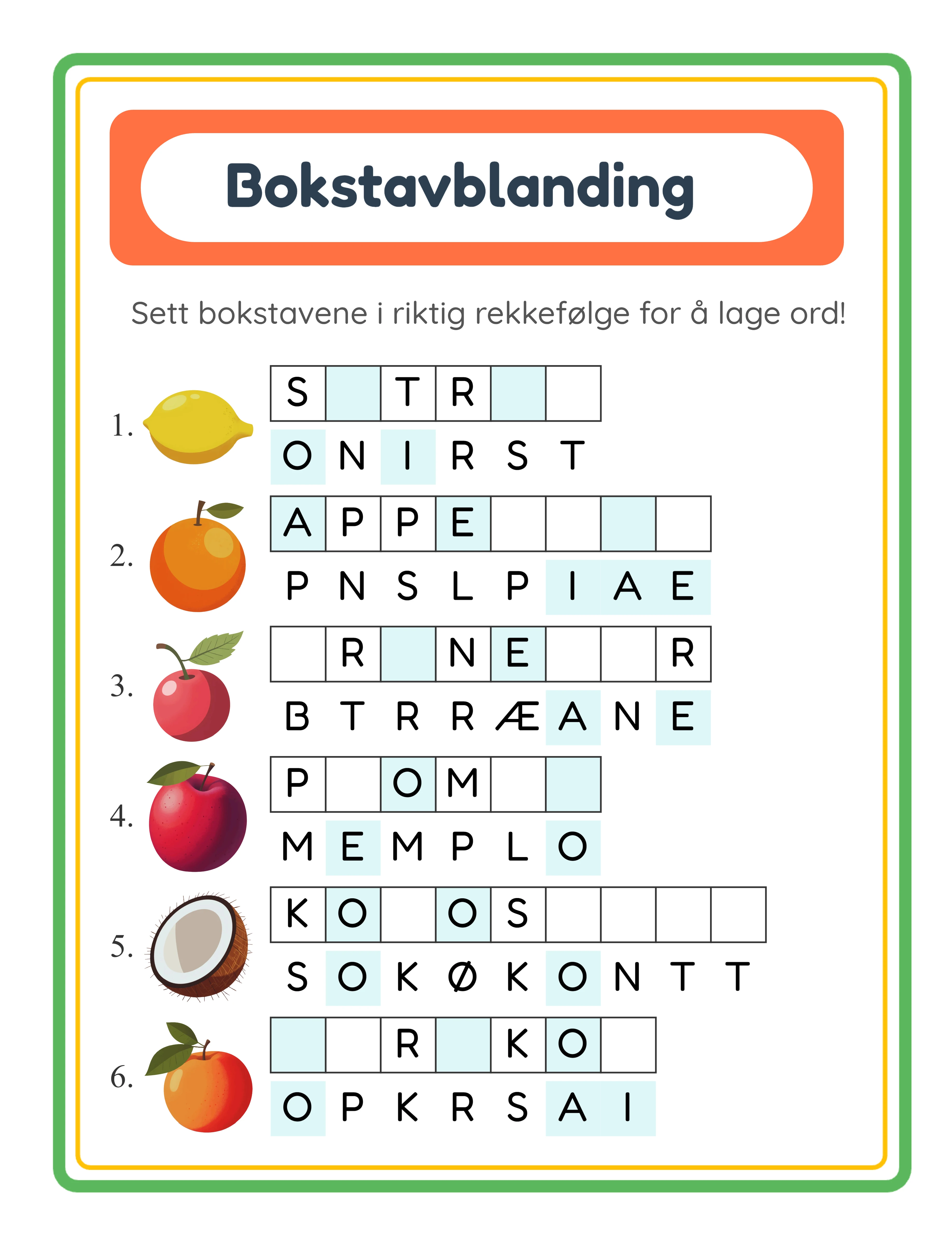 Featured word scramble — colorful themed activity