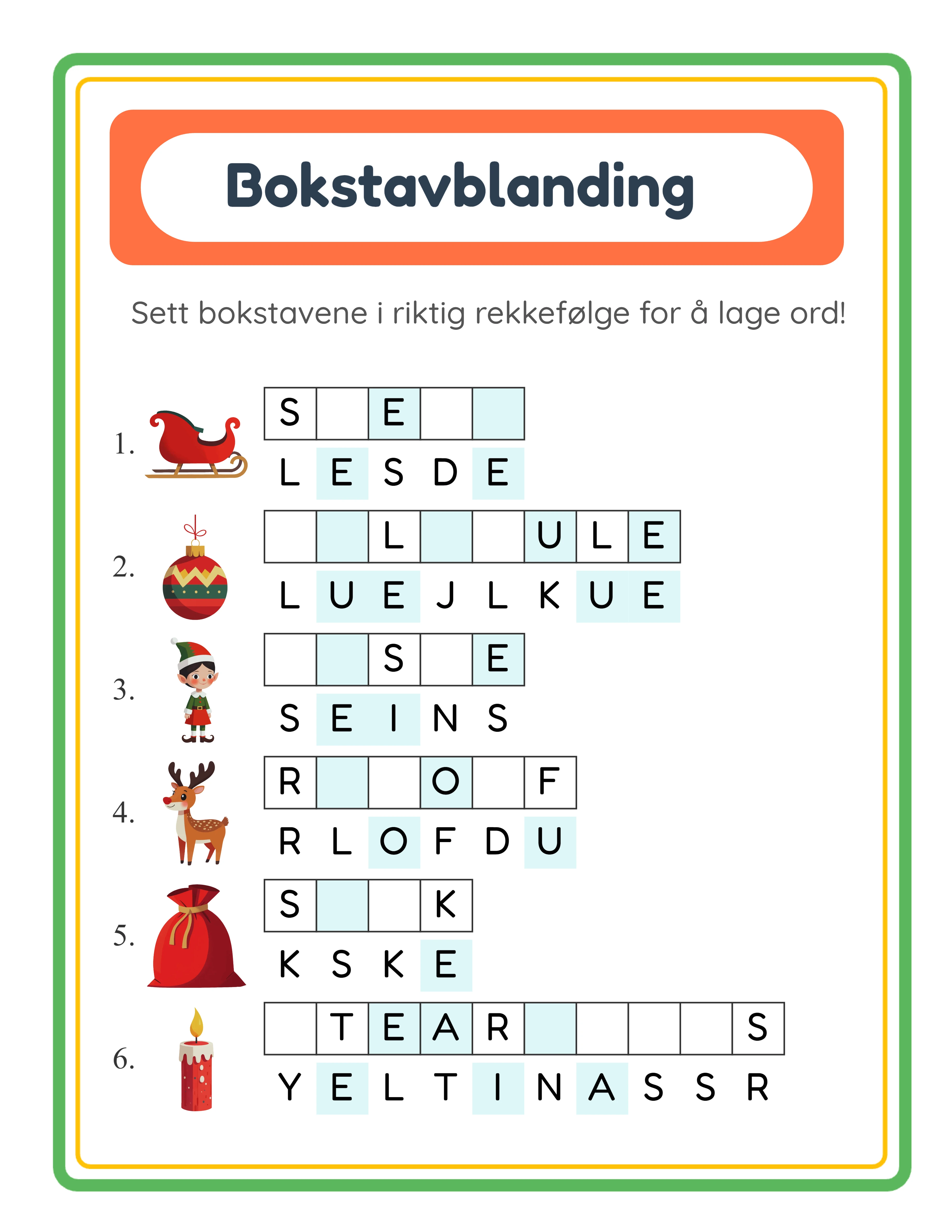 Word scramble — themed variation