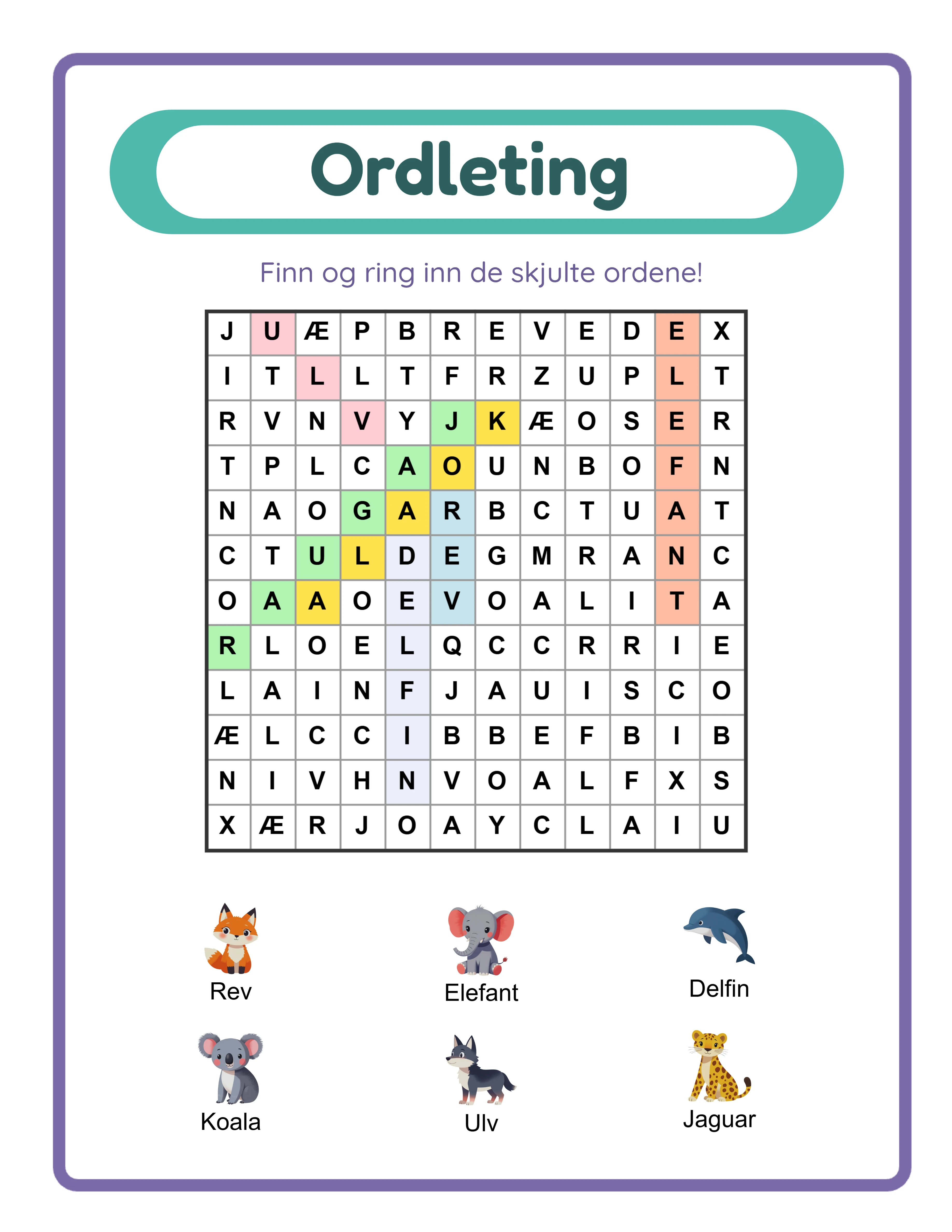 Word search answer key