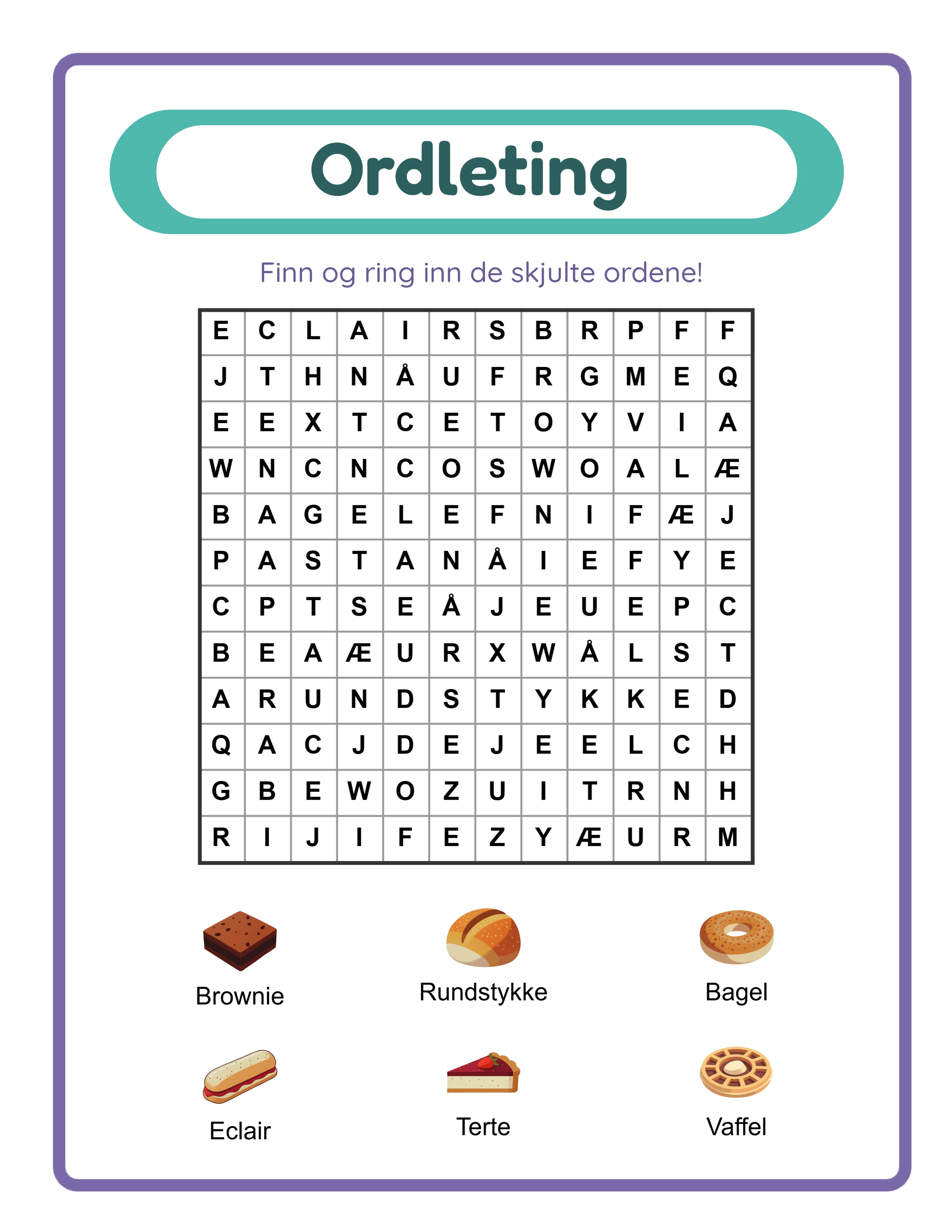 Ordsok arbeidsark eksempel 2