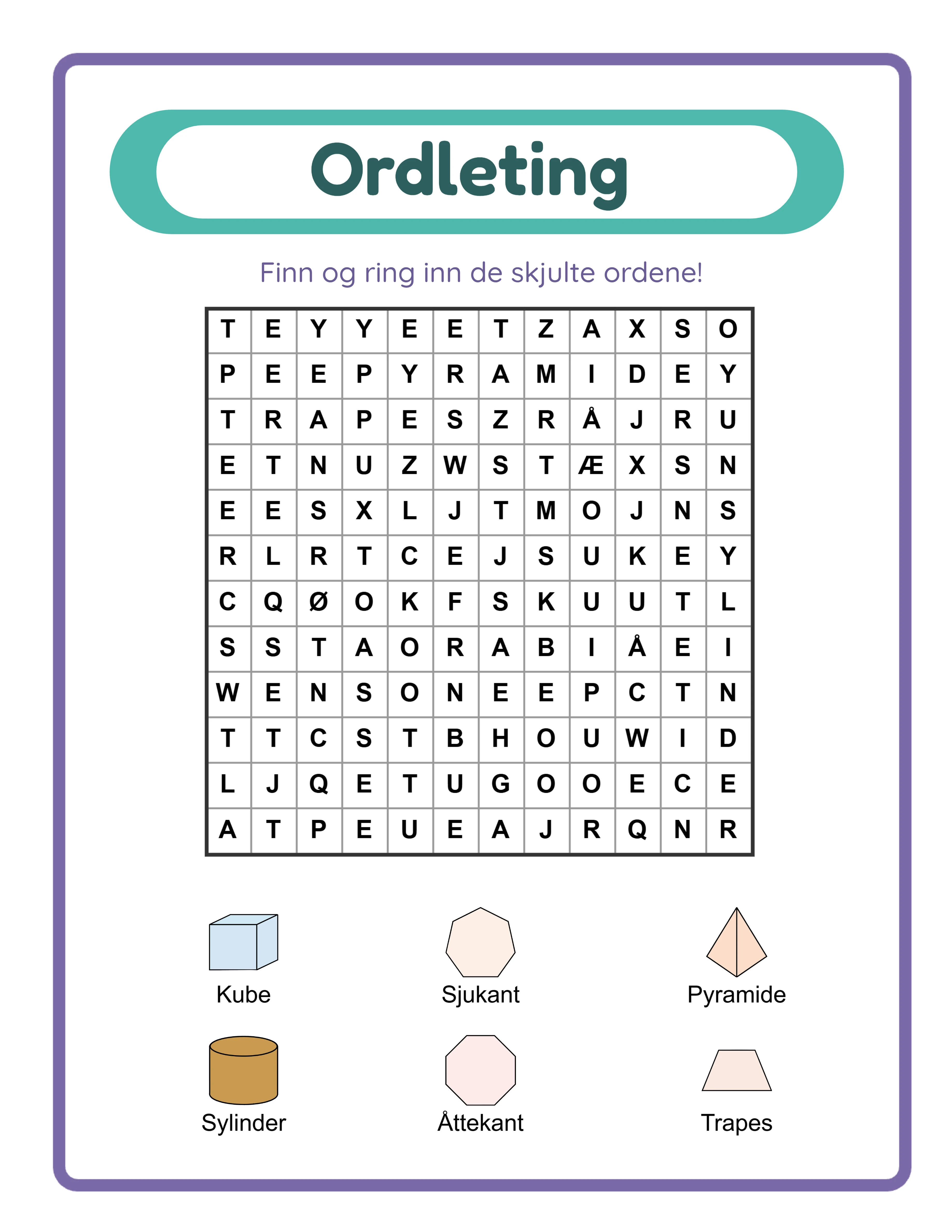 Ordsok arbeidsark eksempel 3