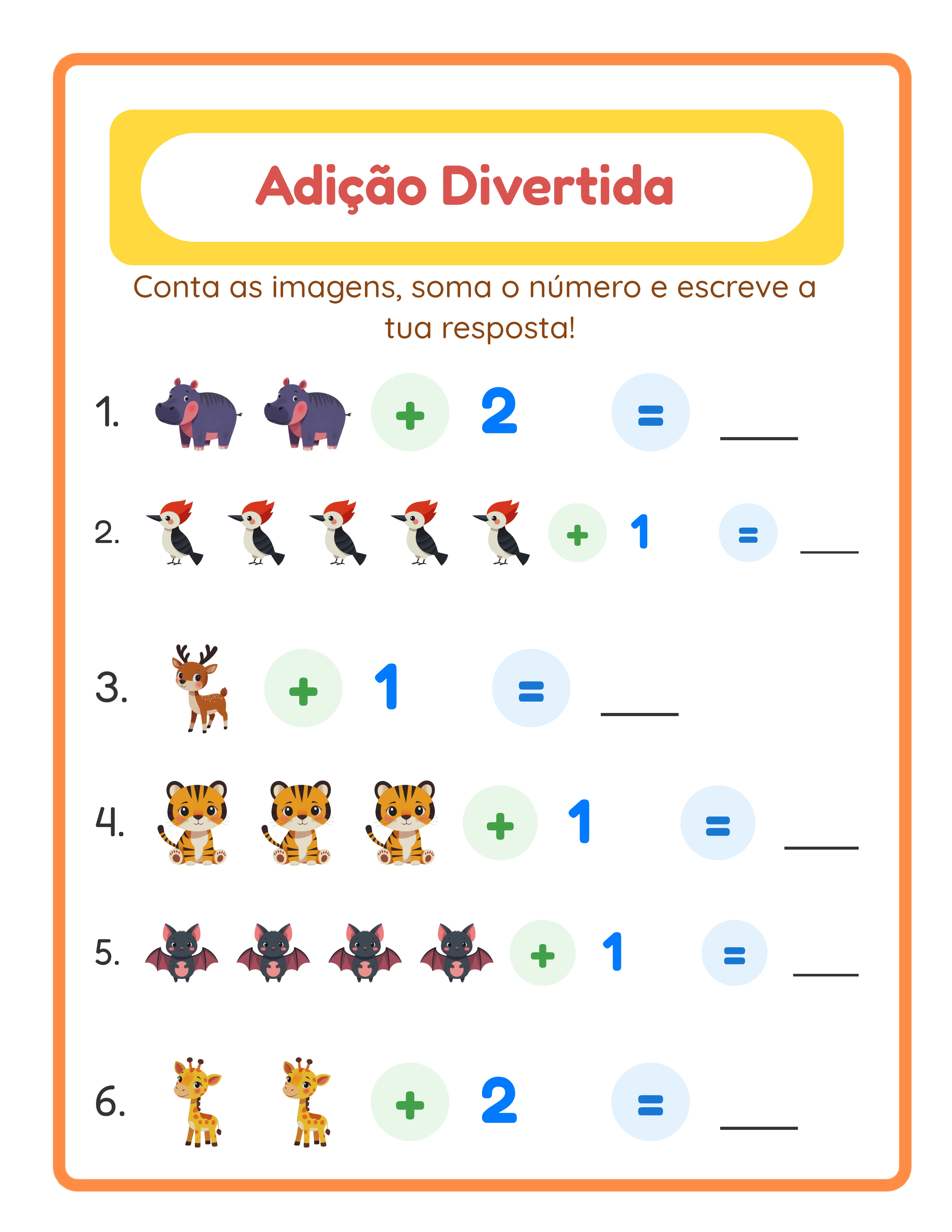 Ficha de adição com imagens temáticas — nível intermediário