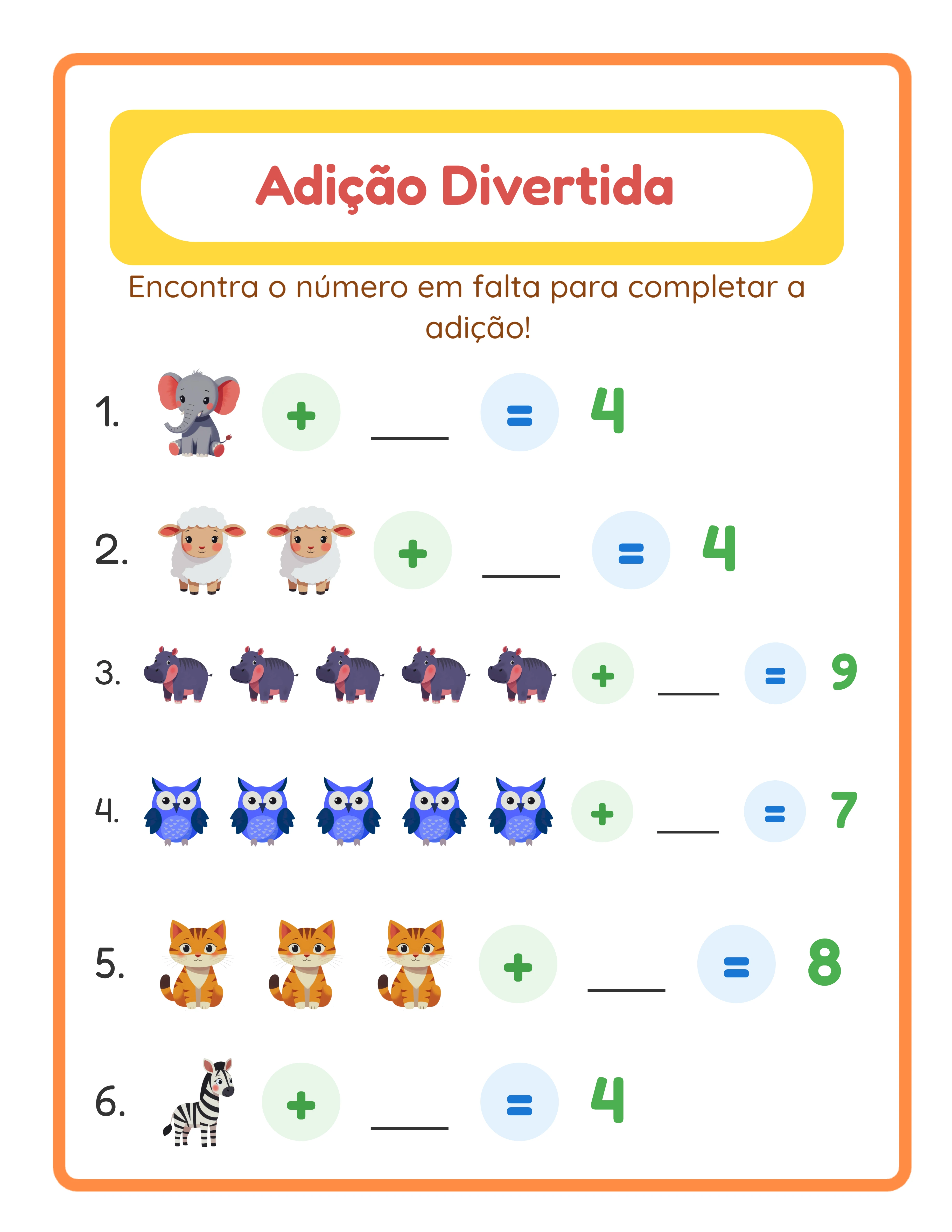 Ficha de adição com imagens temáticas — nível avançado