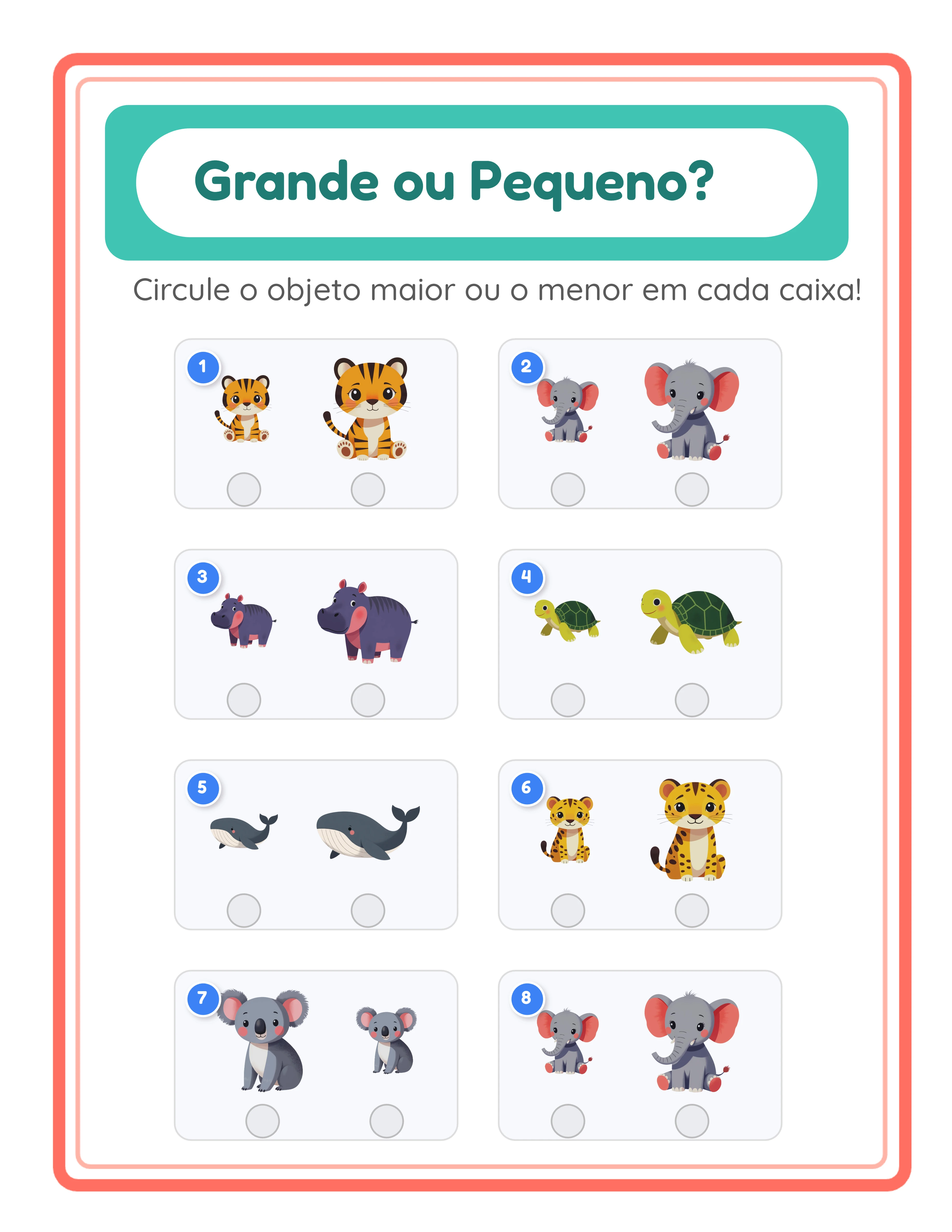 Folha de trabalho Comparação de tamanhos exemplo 2