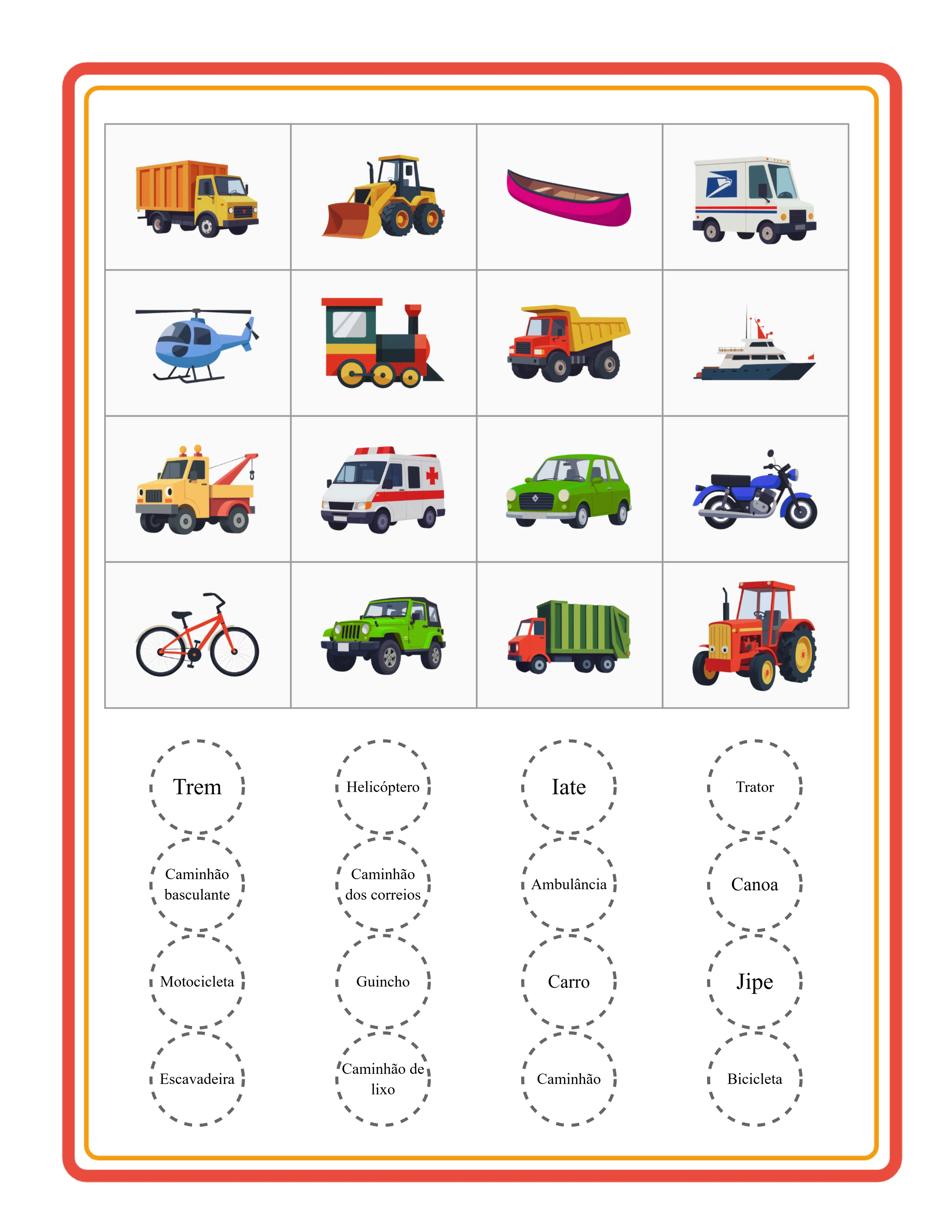 Folha de trabalho Bingo de imagens exemplo 3