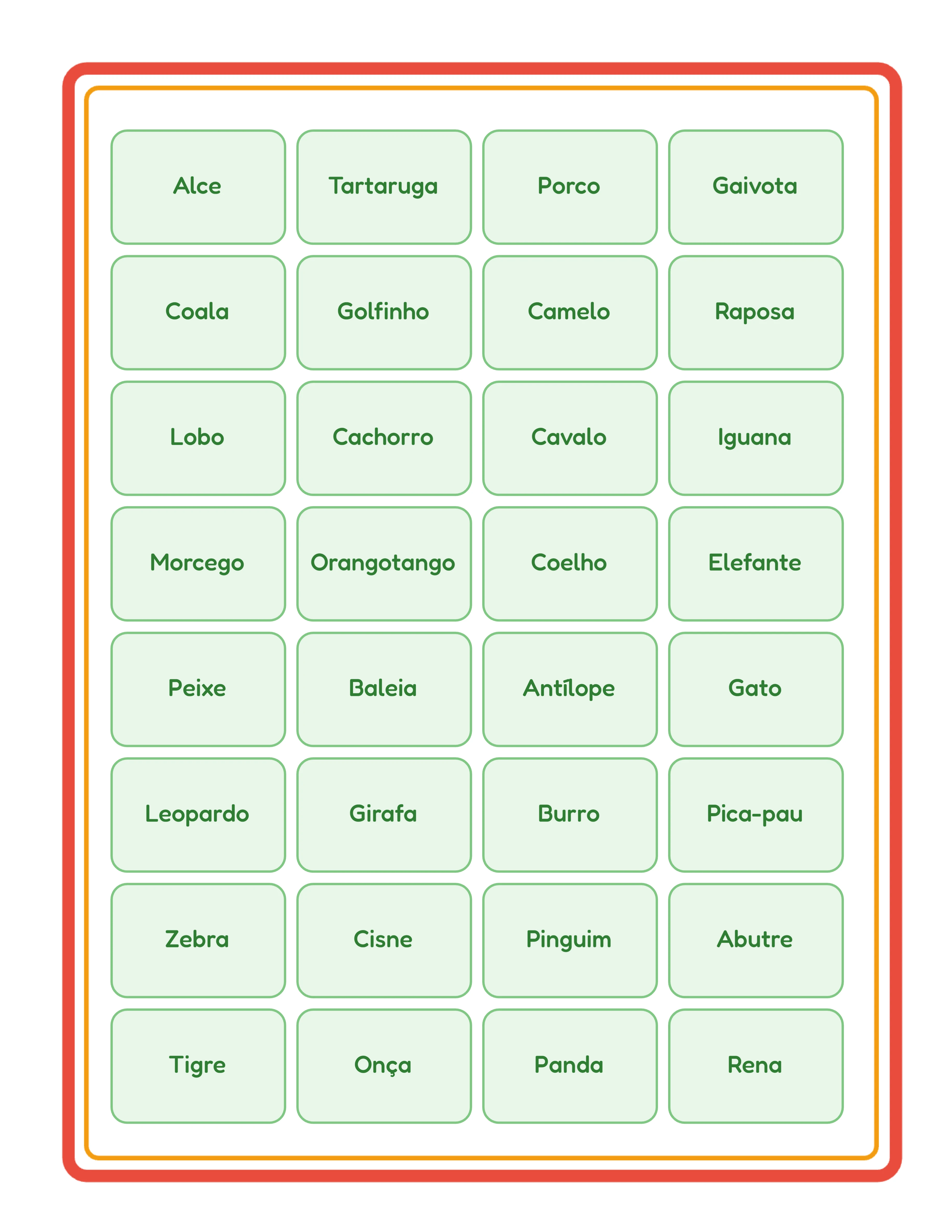 Folha de chamadas de palavras