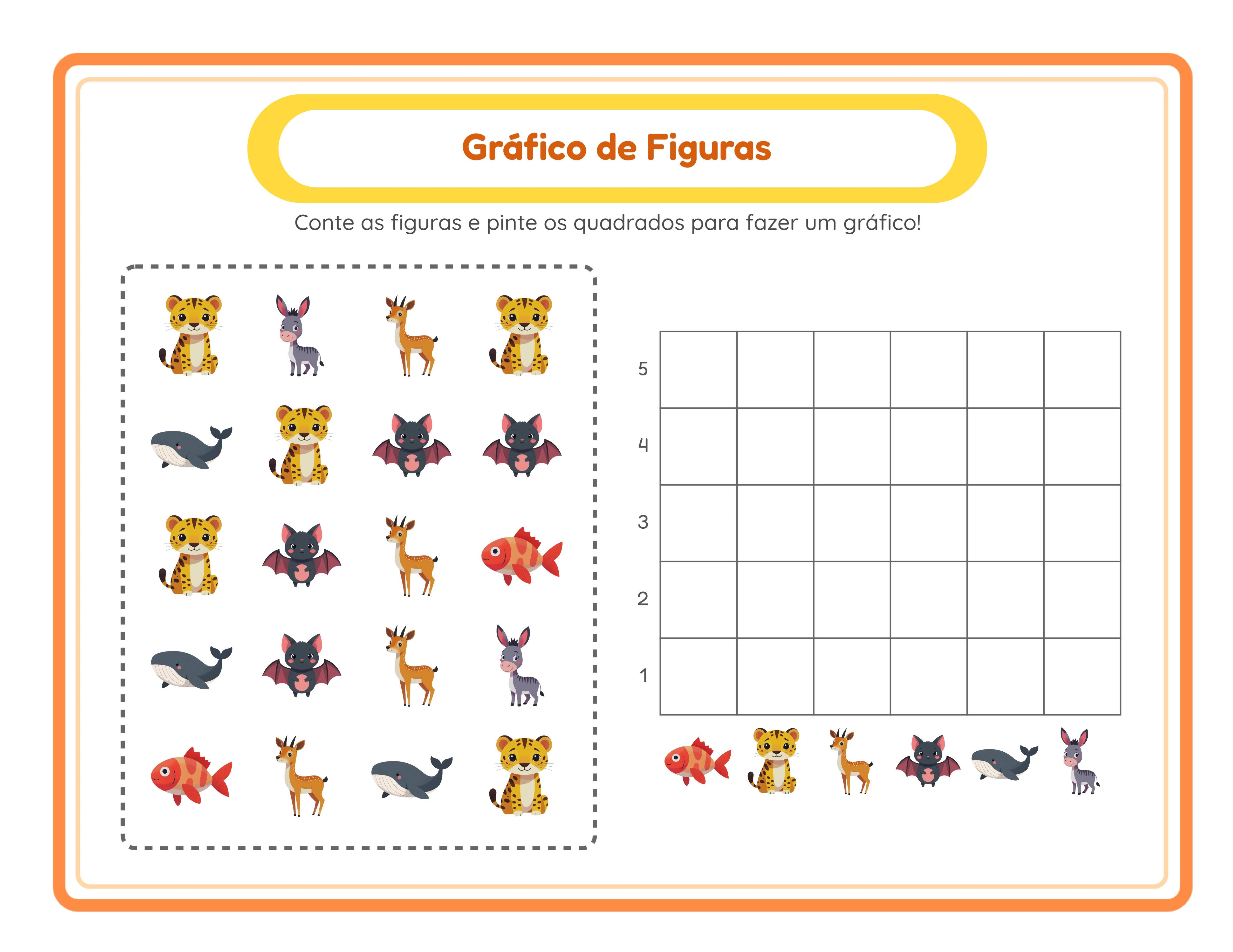 Ficha de contagem com gráfico de barras com pontos de dados de imagens temáticas