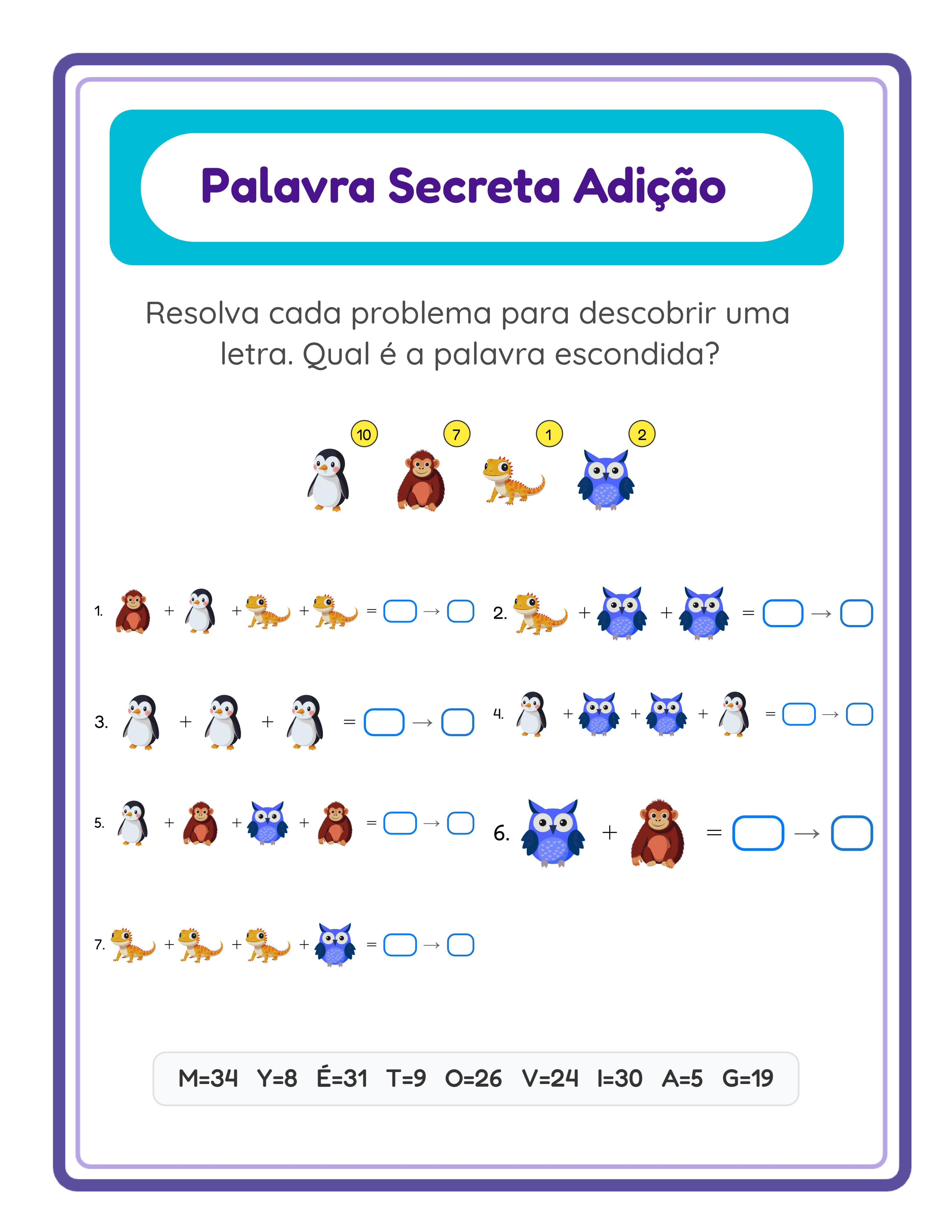 Puzzle criptaritmético com parcelas mistas e moldura decorativa