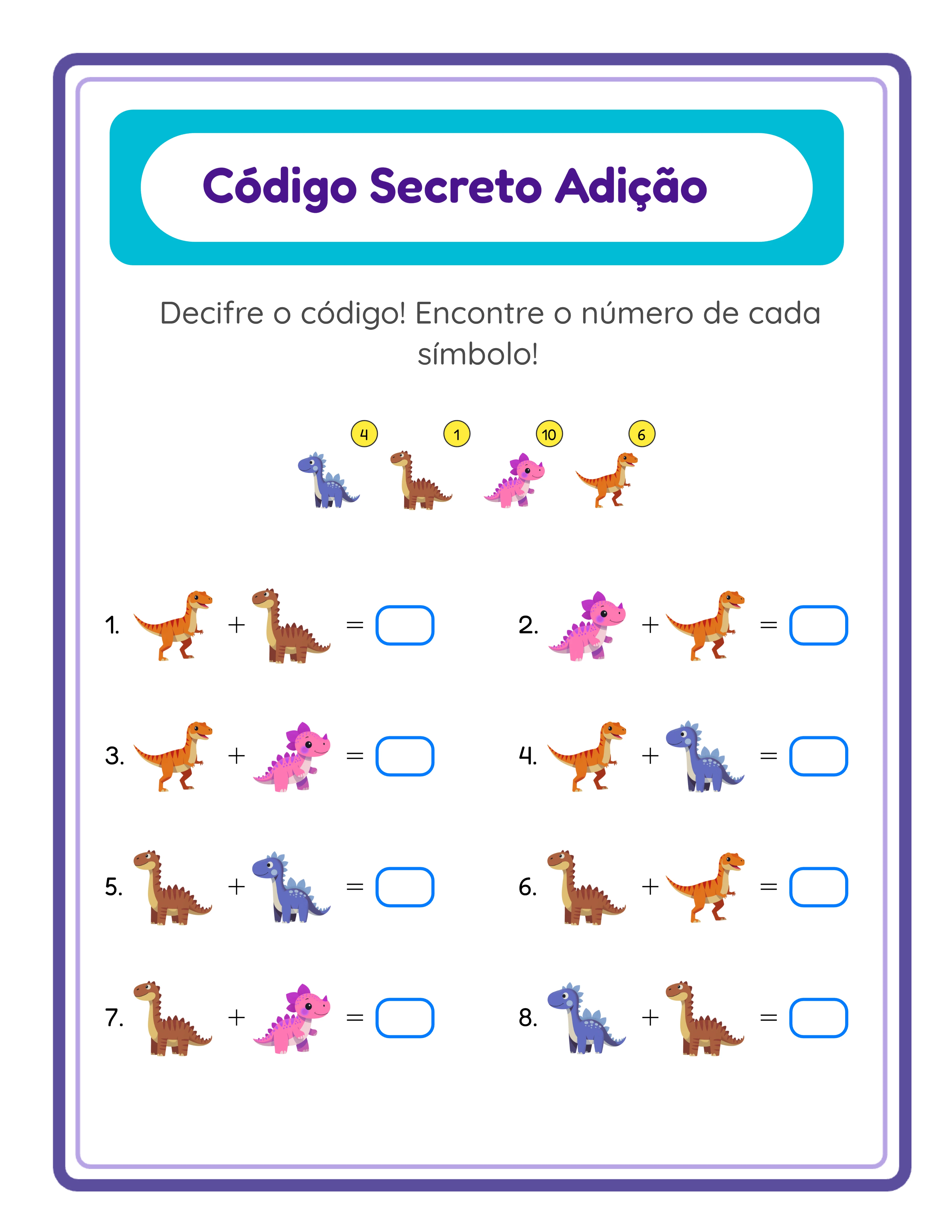 Ficha de código-adição — puzzle de mensagem secreta