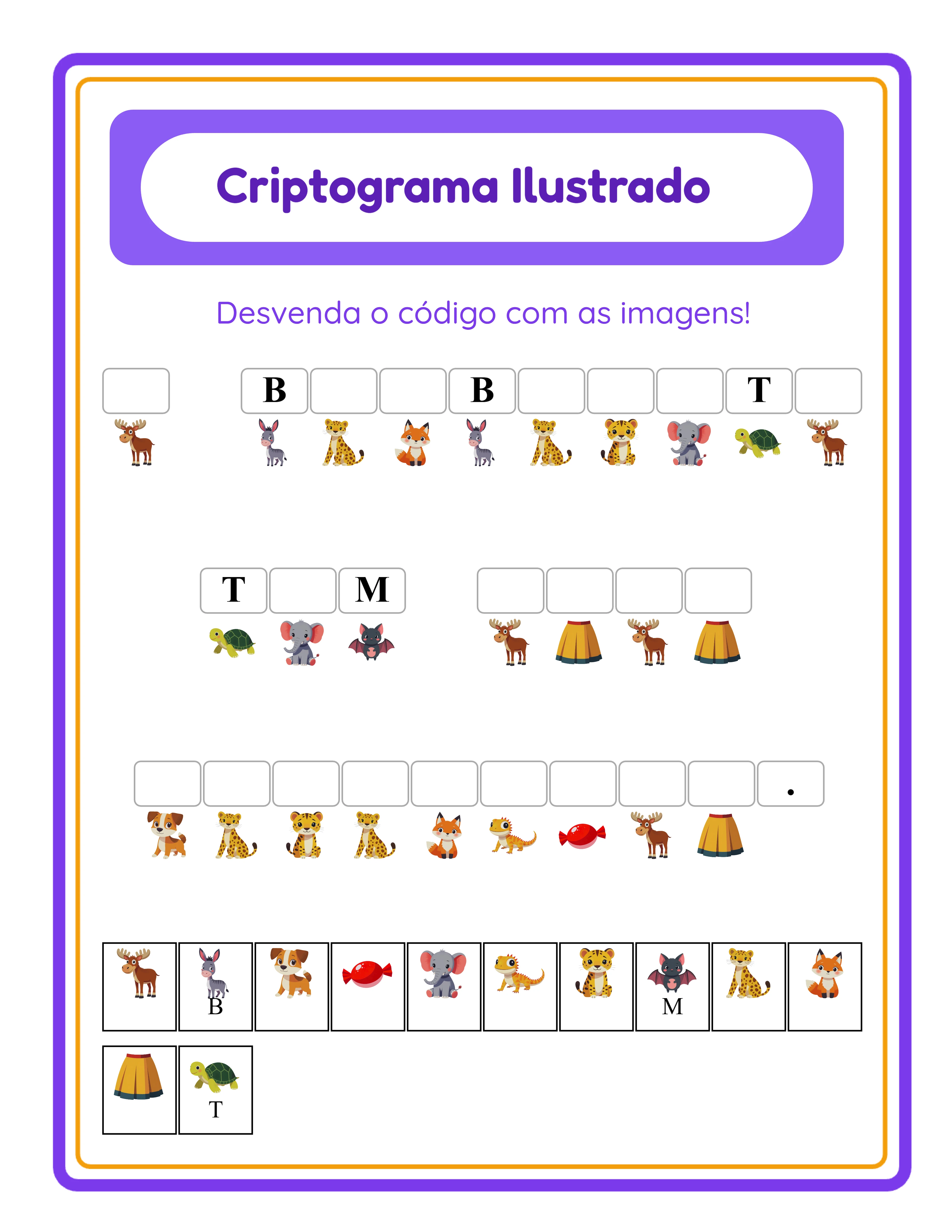 Puzzles de criptogramas com imagens — Folha de trabalho exemplo 2