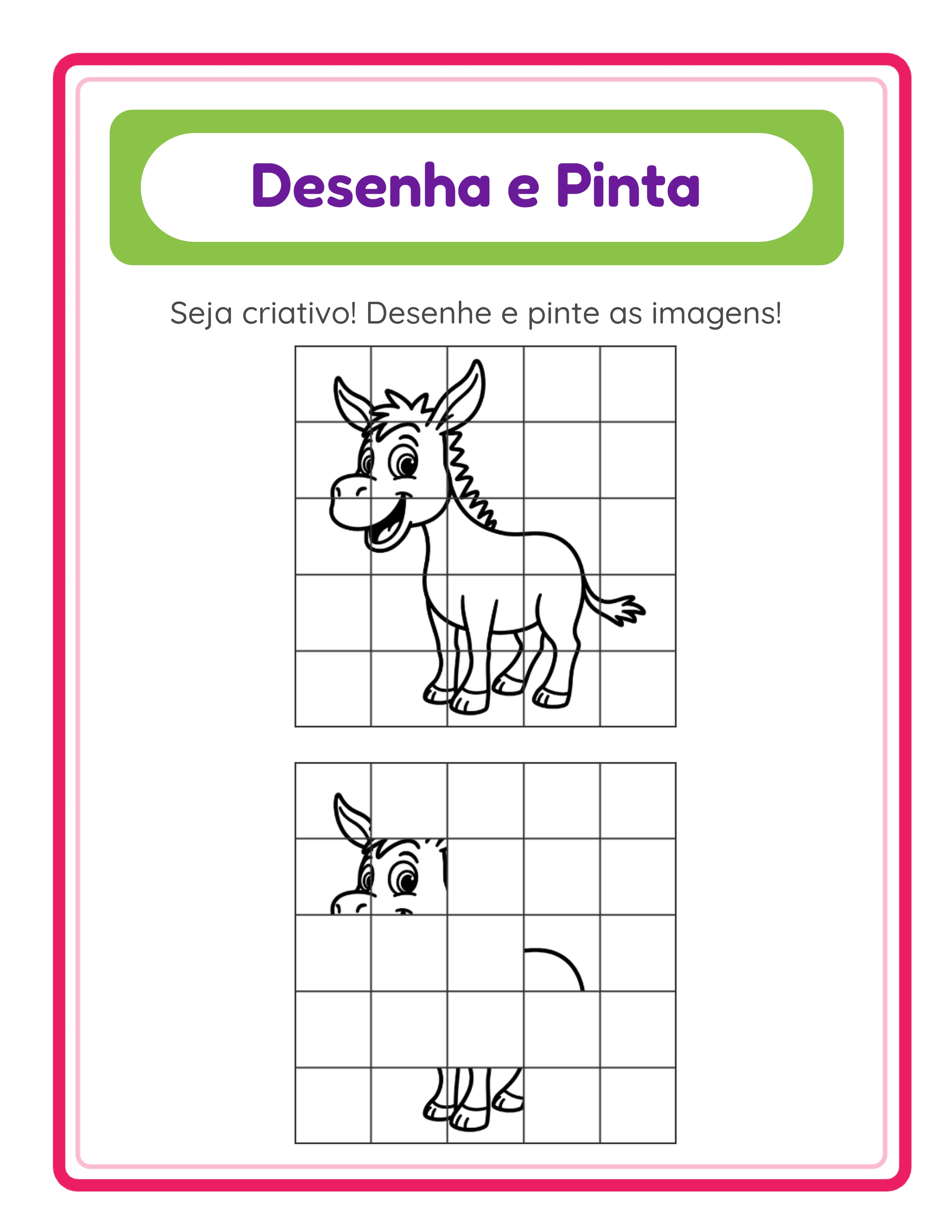 Ficha de desenho com imagem de referência e grelha para reproduzir a imagem