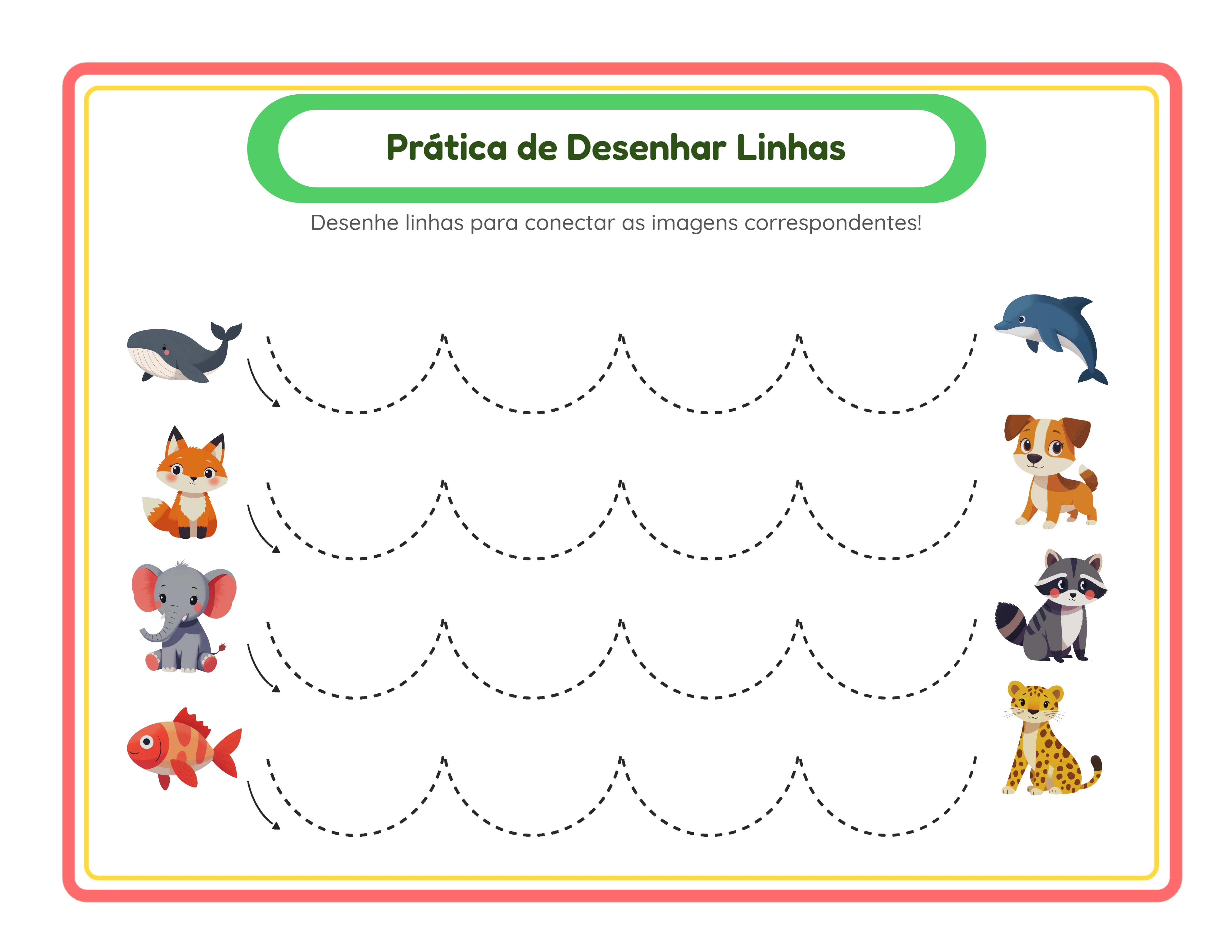 Ficha de traçado de linhas com objetos emparelhados e caminhos de linhas curvas