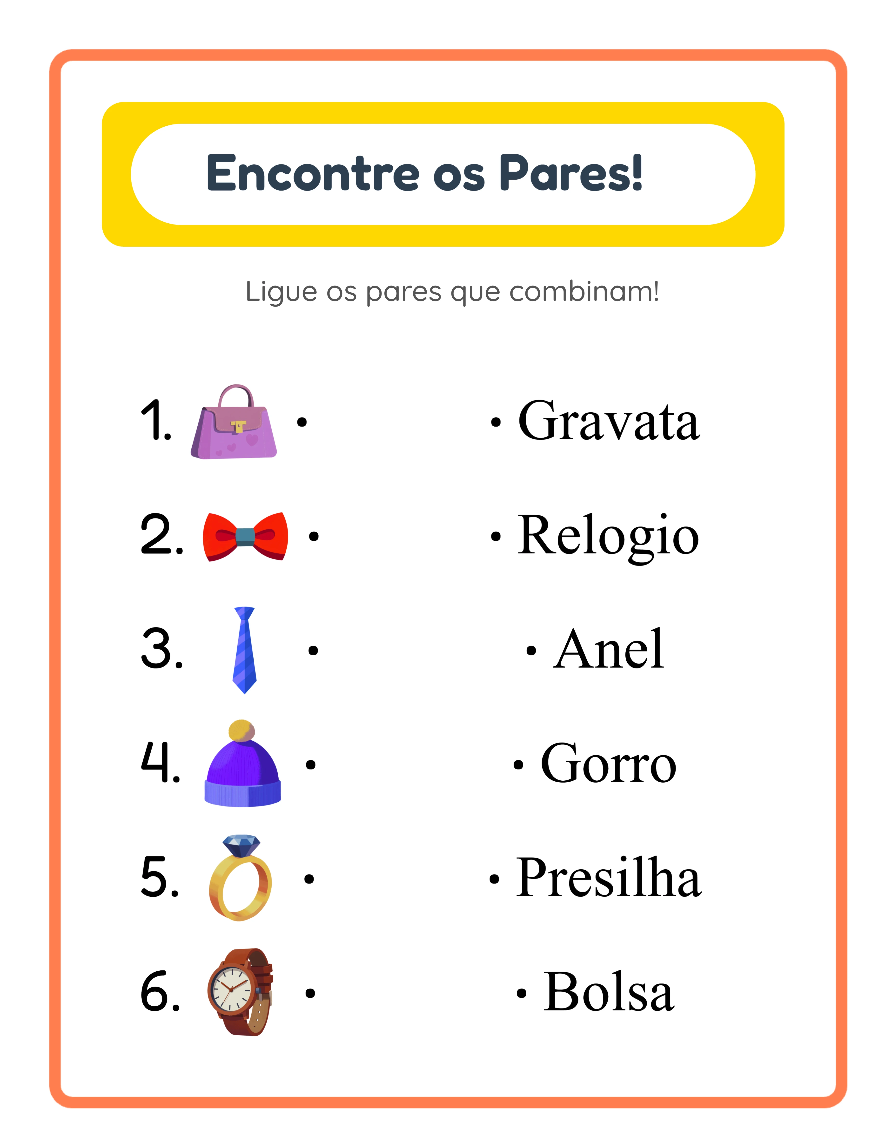 Ficha de associação em destaque — atividade de vocabulário colorida