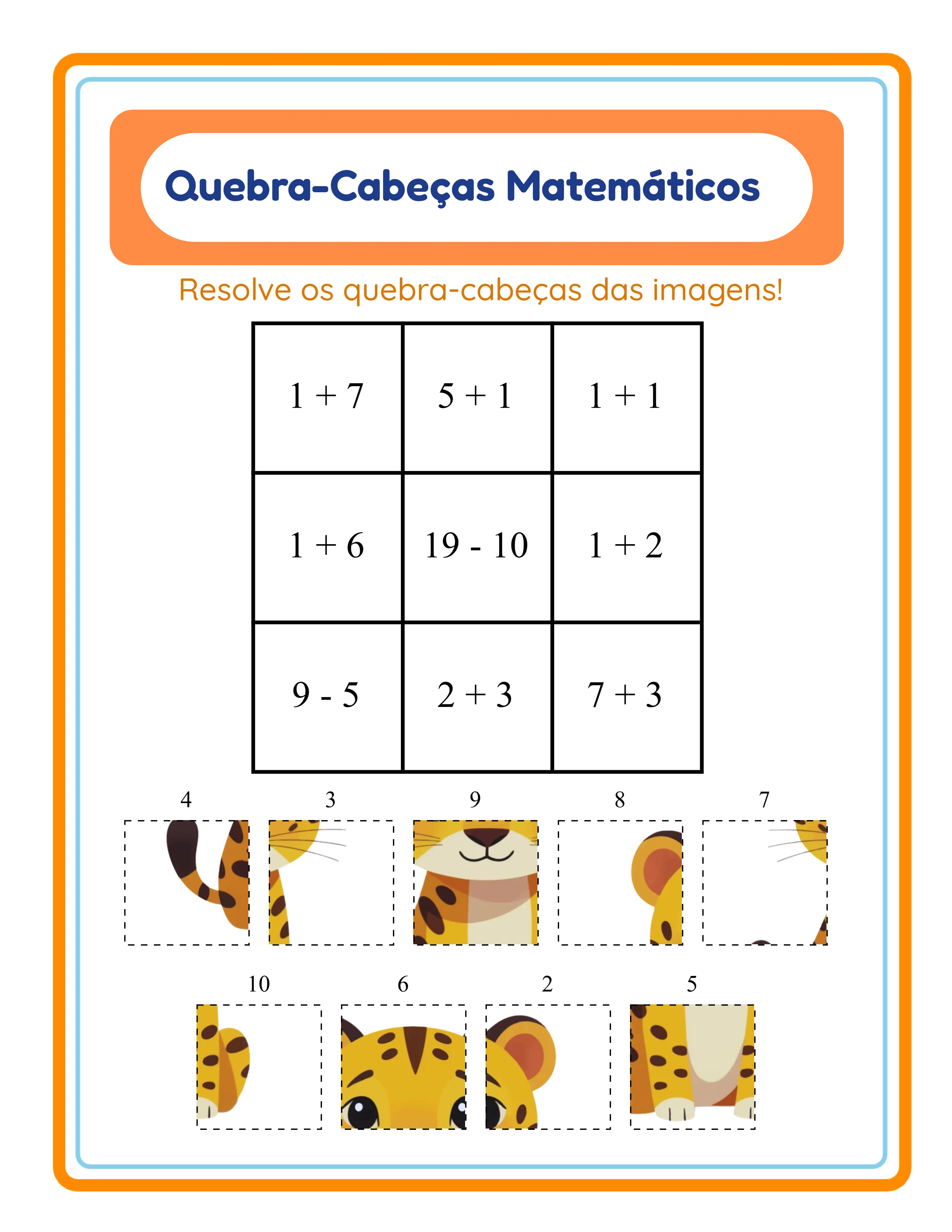 Puzzle matemático misto de adição e subtração com quadrícula grande para usuários avançados