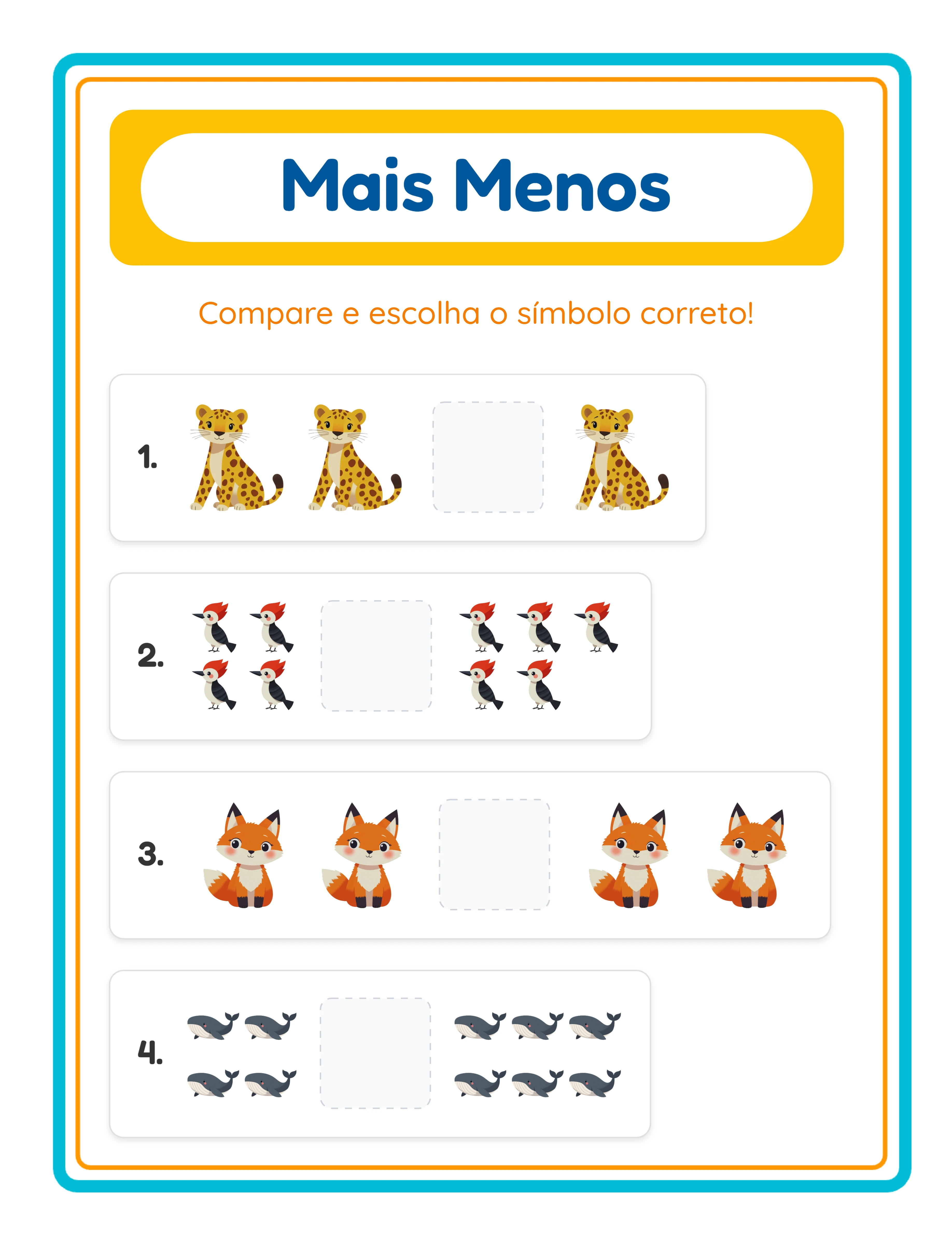 Ficha de comparação maior que menor que