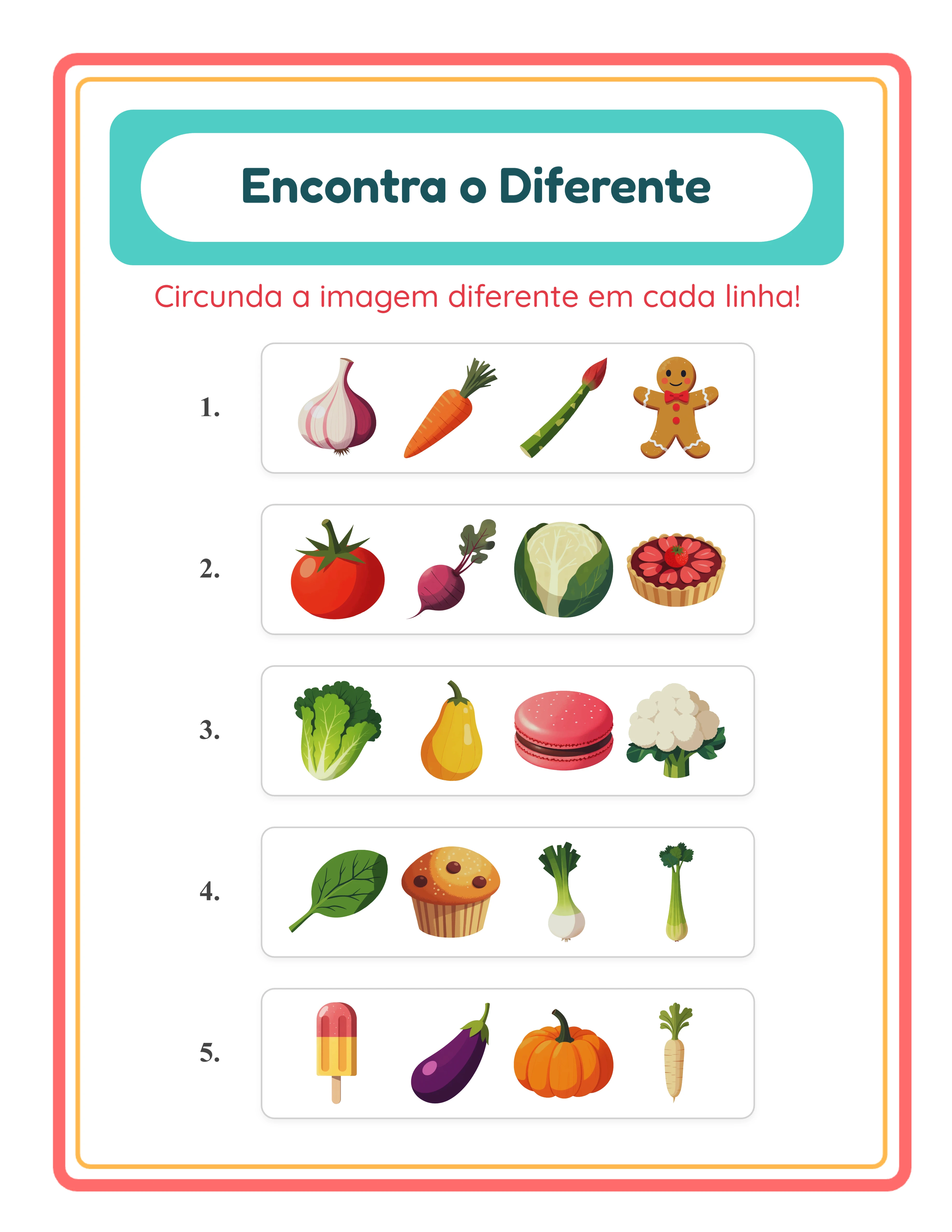 O intruso em destaque — atividade de pensamento colorida