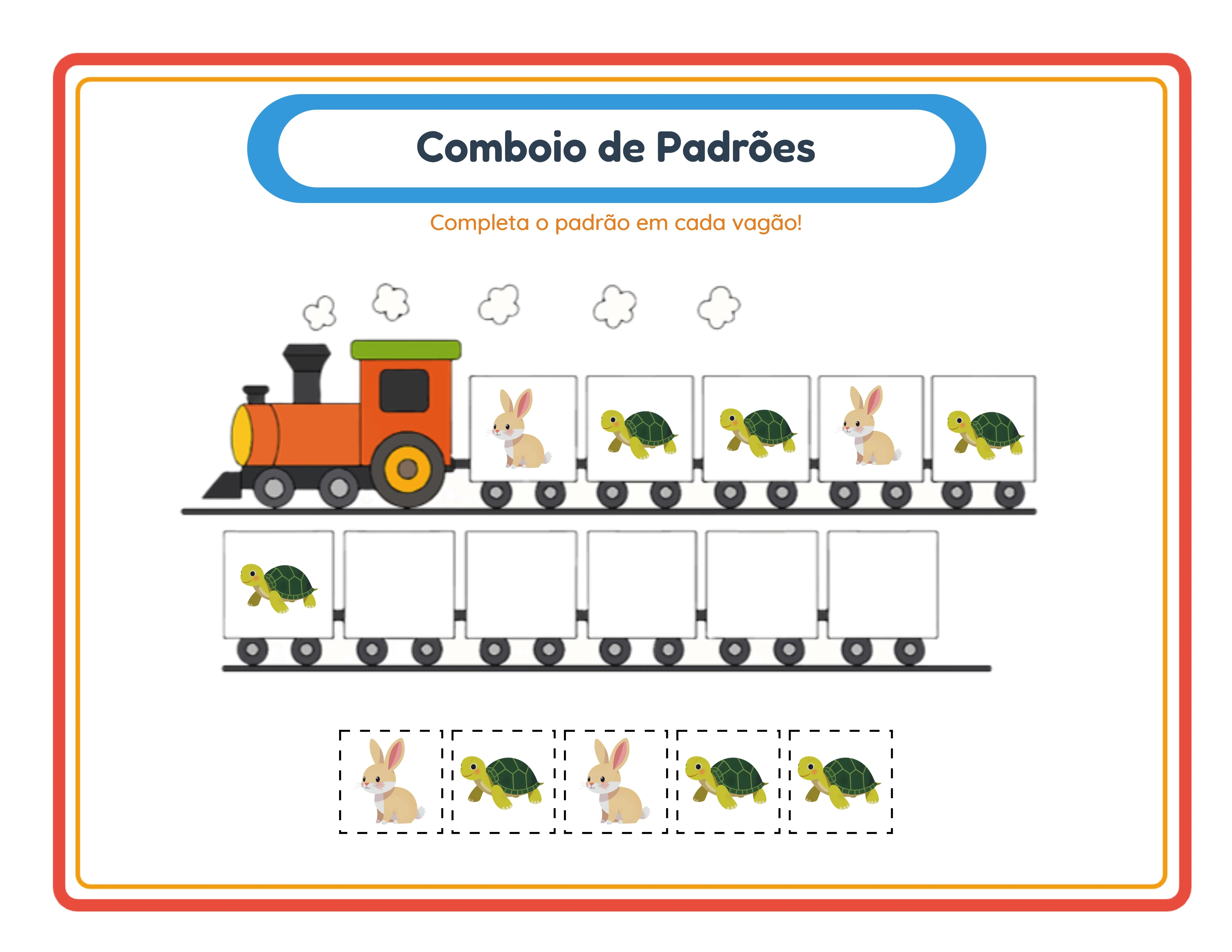 Gabarito do trem de padrões mostrando os 11 vagões preenchidos com a sequência correta do padrão