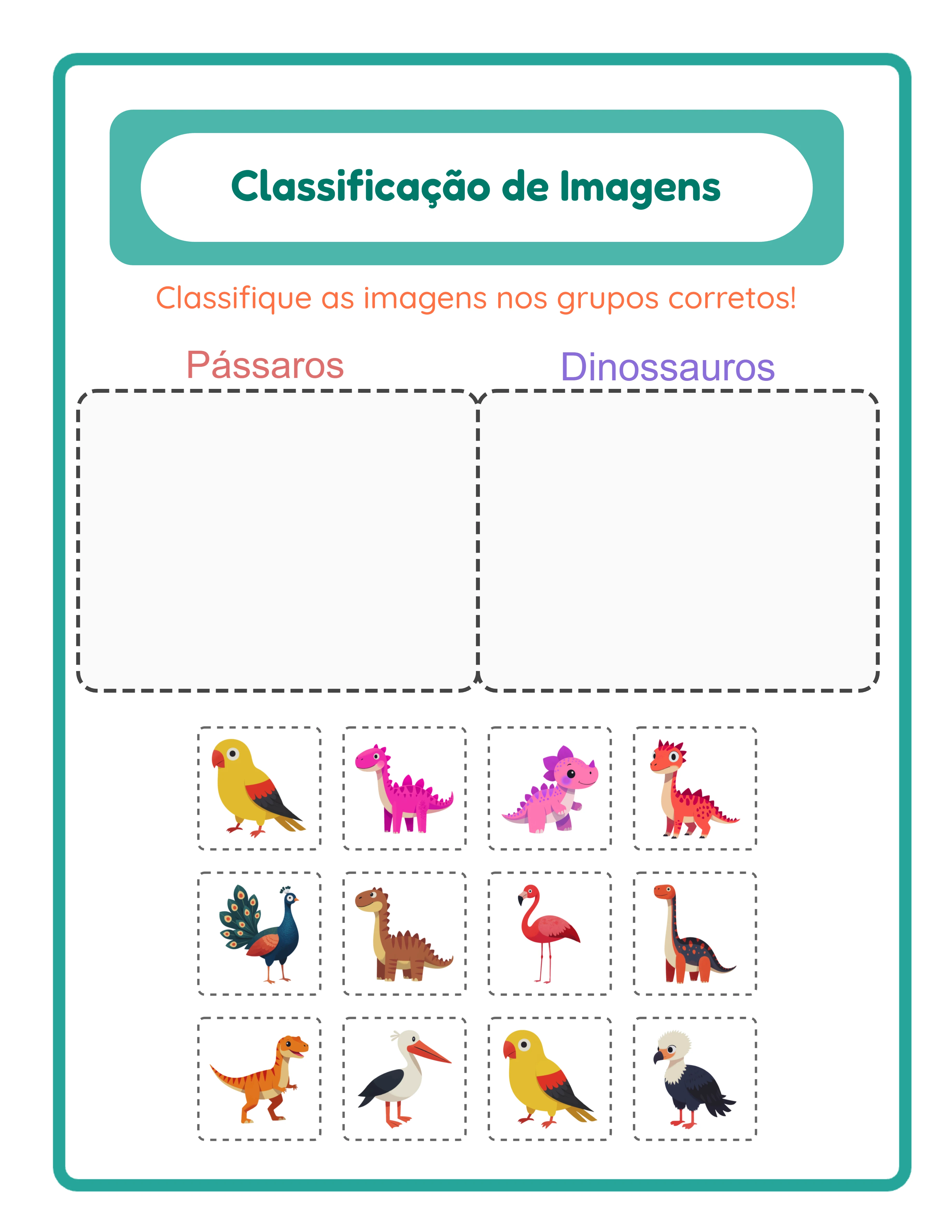 Classificação de imagens em destaque — atividade de categorização colorida