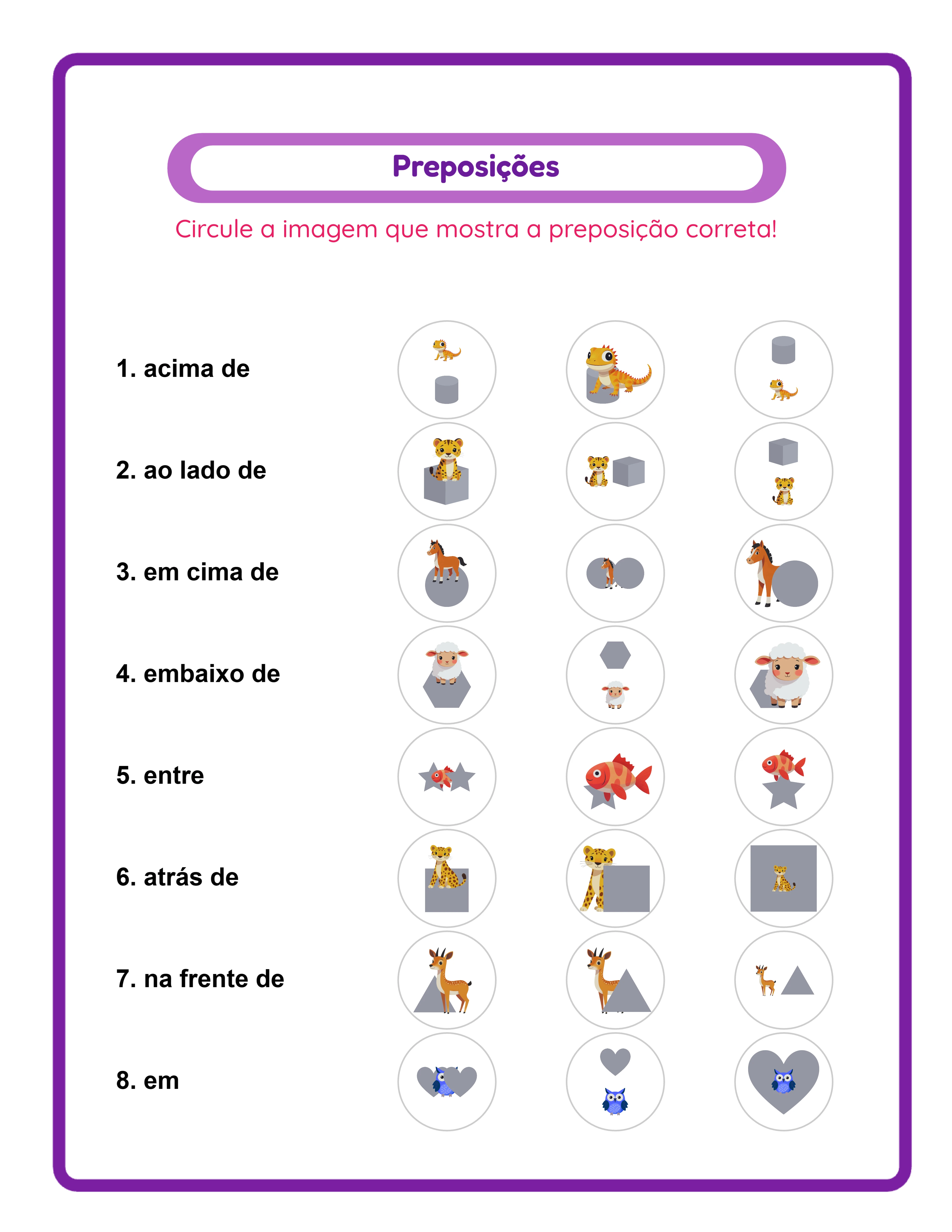 Imprimível Prepositions — tema Theme Pack A