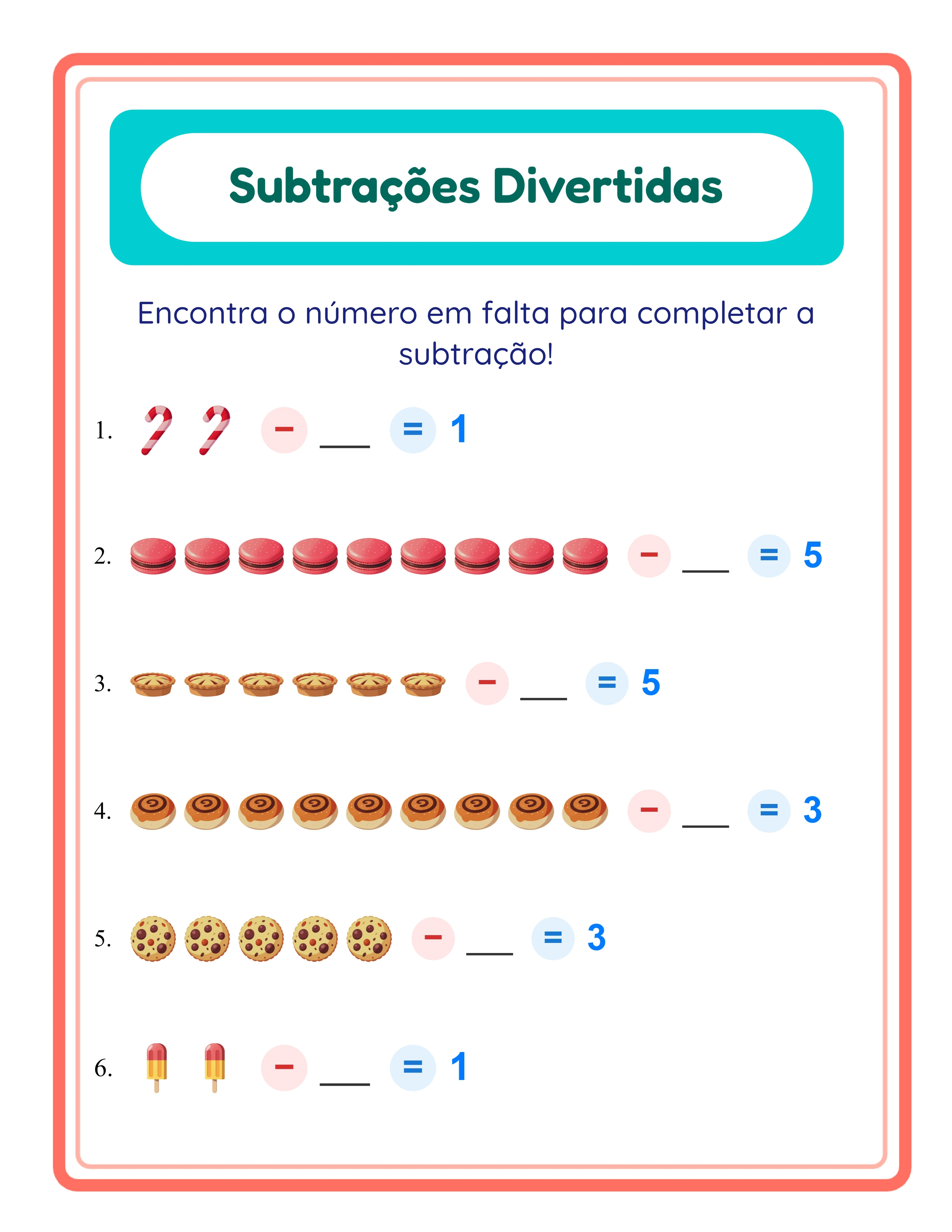 Subtração visual com imagens — Folha de trabalho exemplo 3