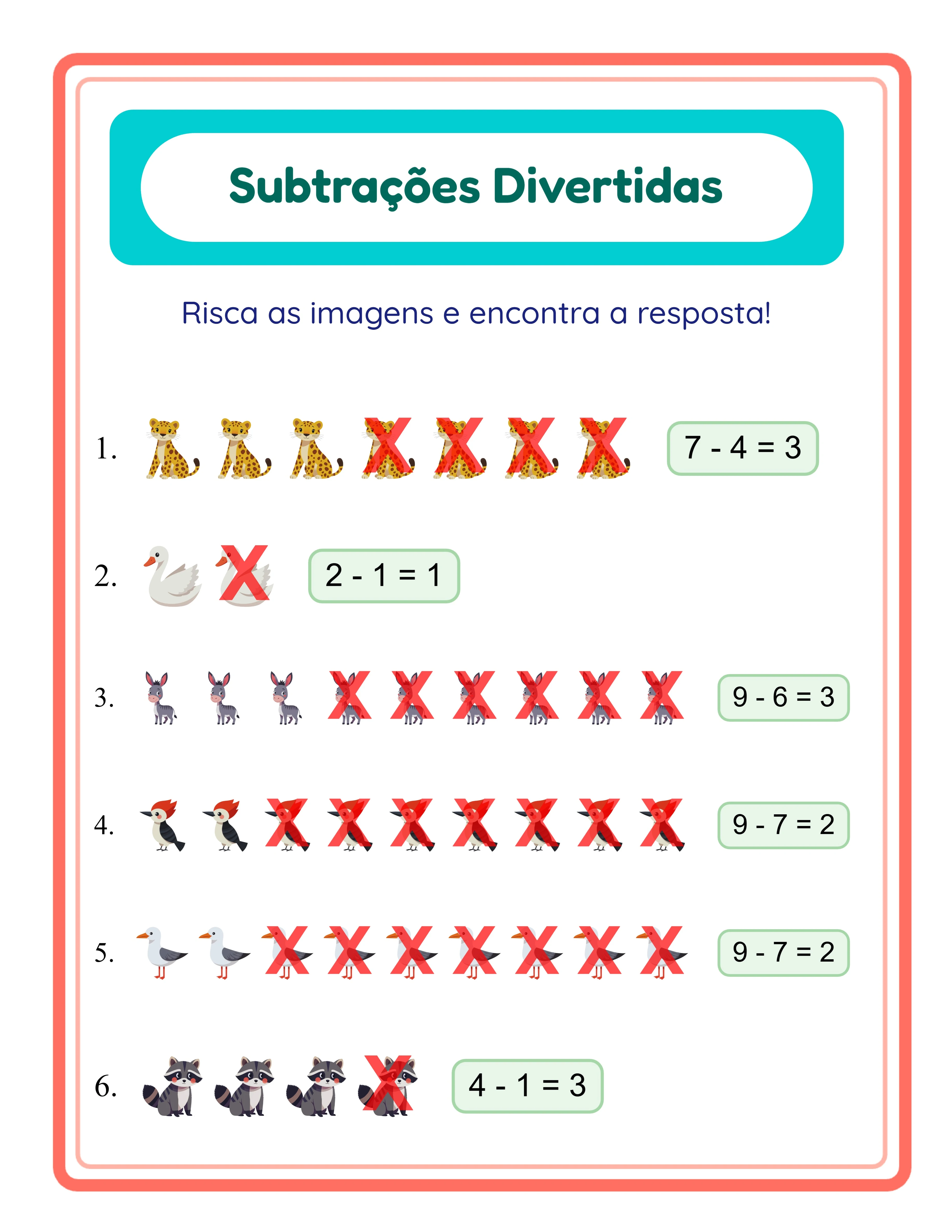Gabarito de subtração — soluções incluídas