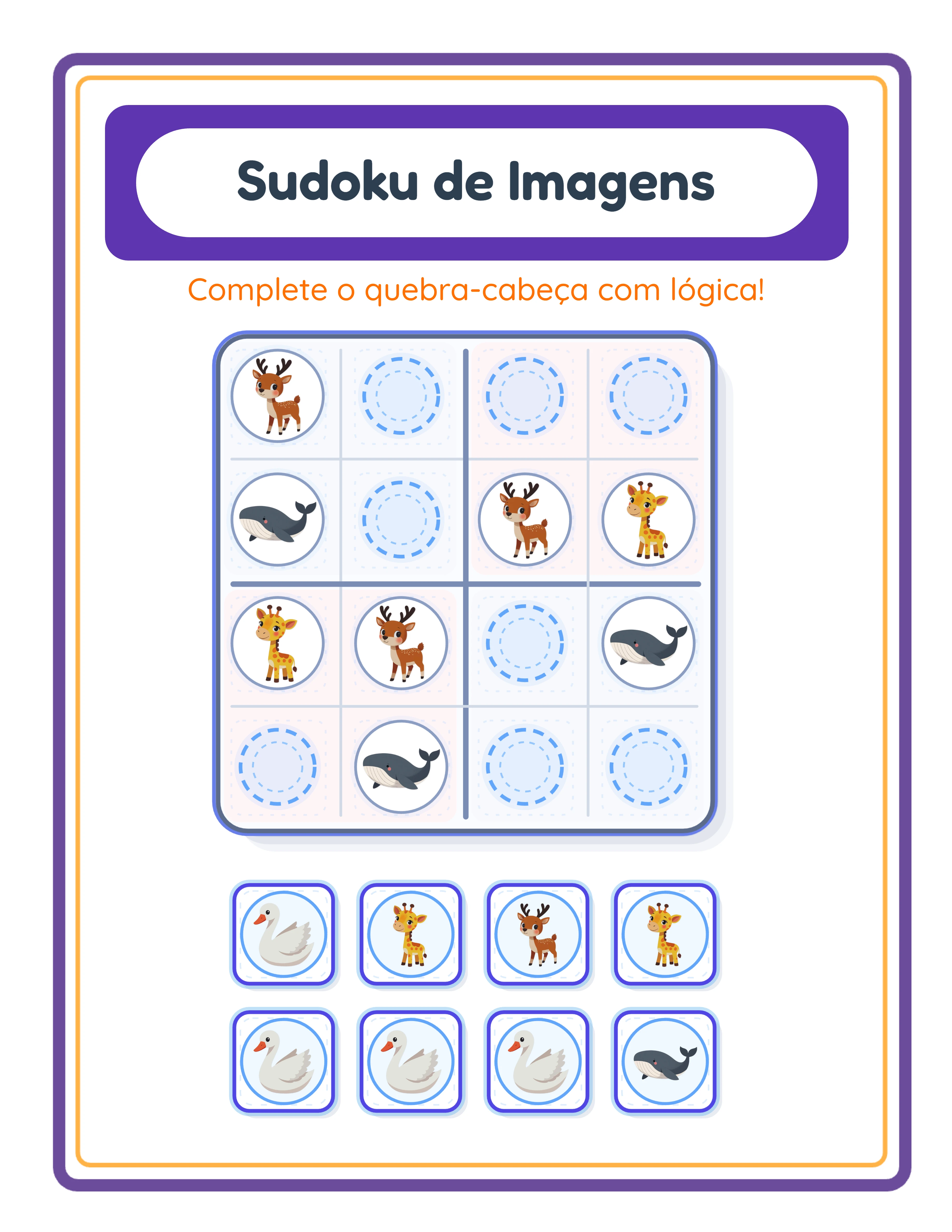 Sudoku em imagens em destaque — adorável puzzle de grade animal