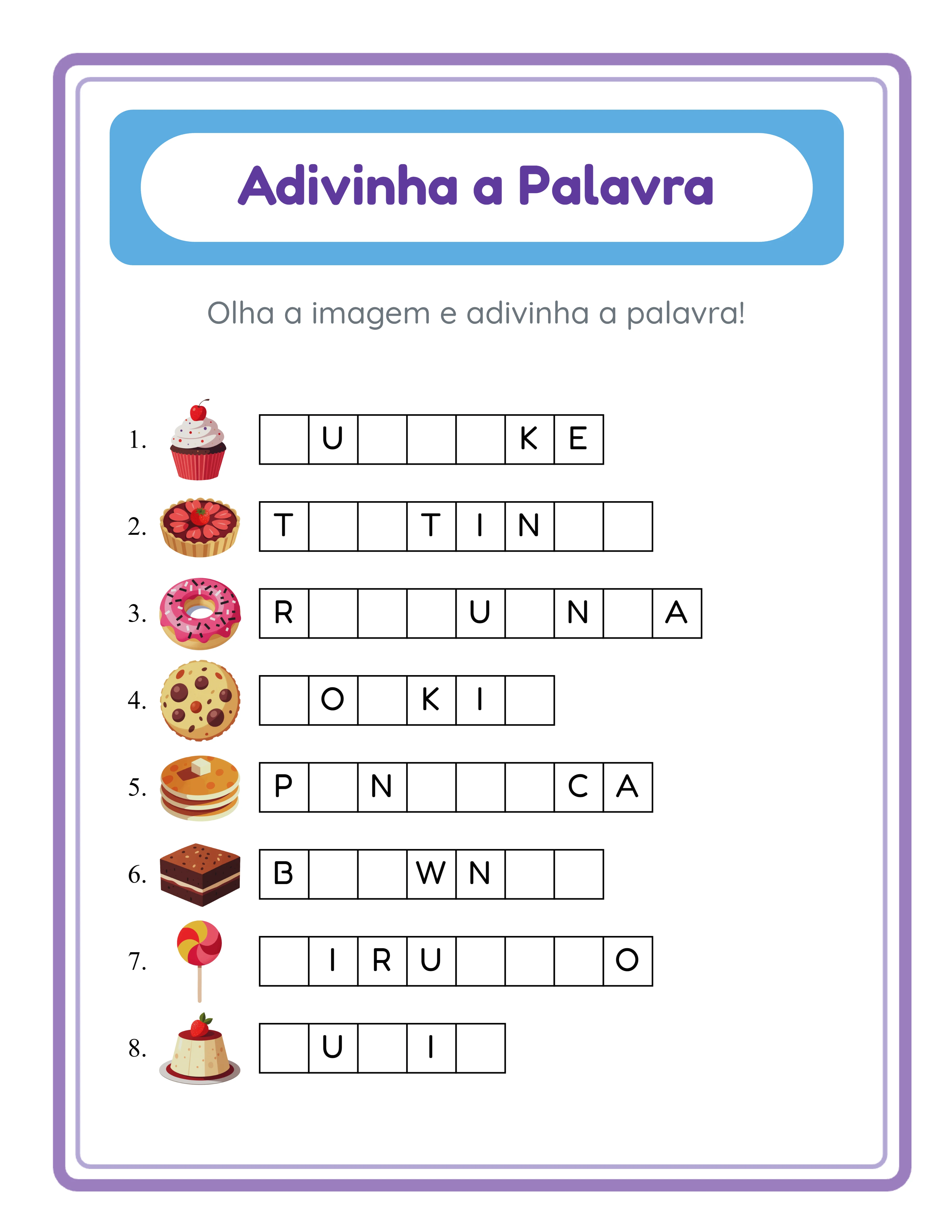 Adivinhe a palavra — completar letras faltantes