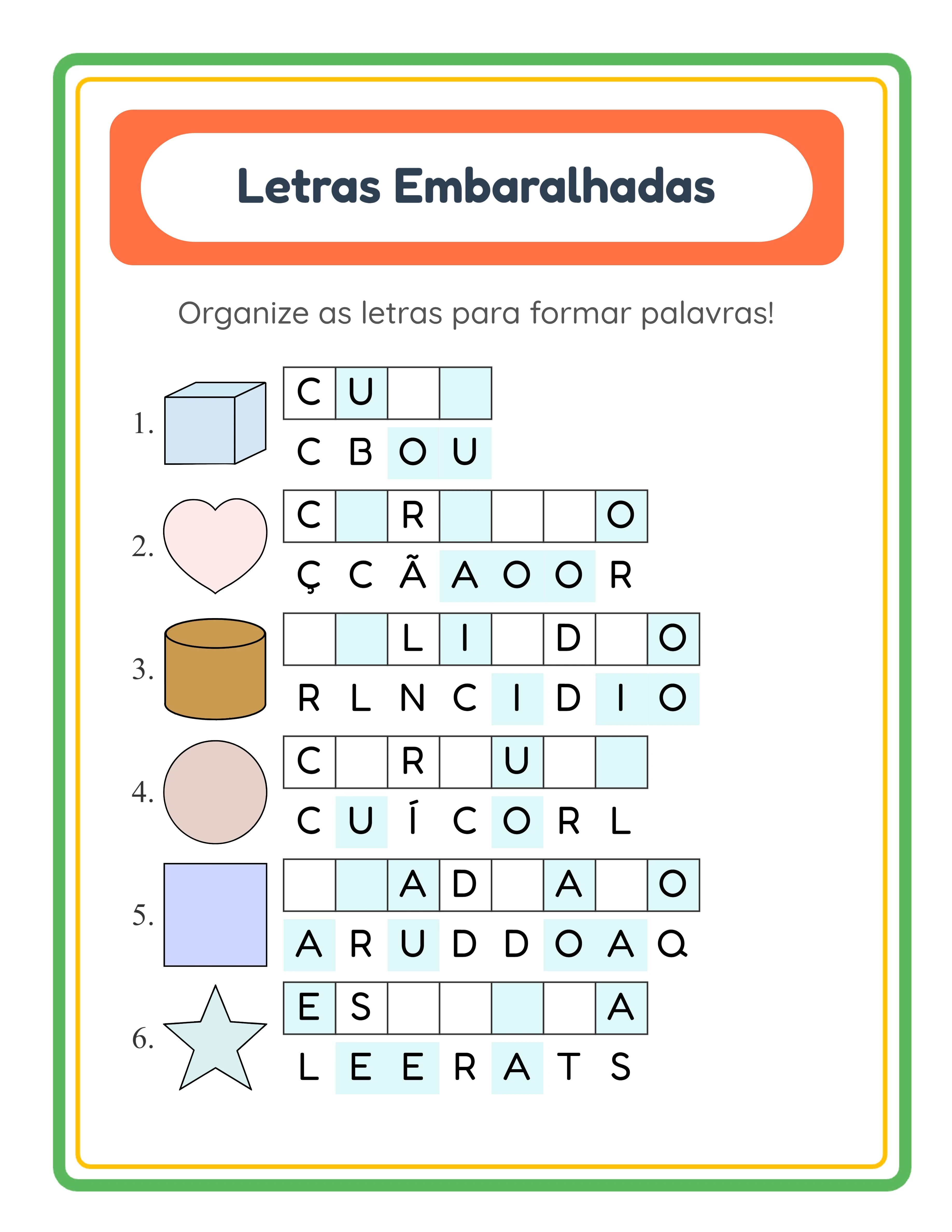 Puzzles de letras embaralhadas — Folha de trabalho exemplo 3