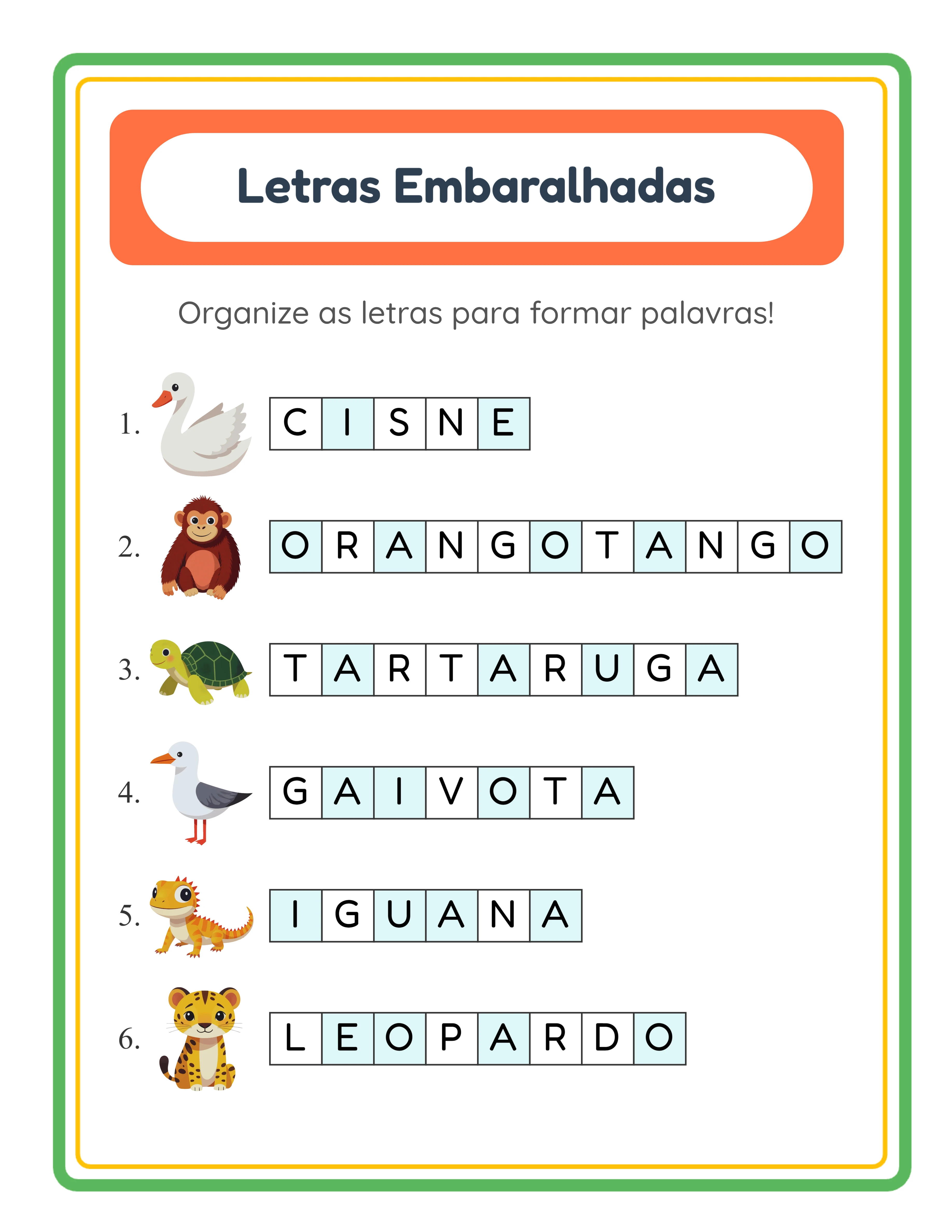 Gabarito de palavras embaralhadas