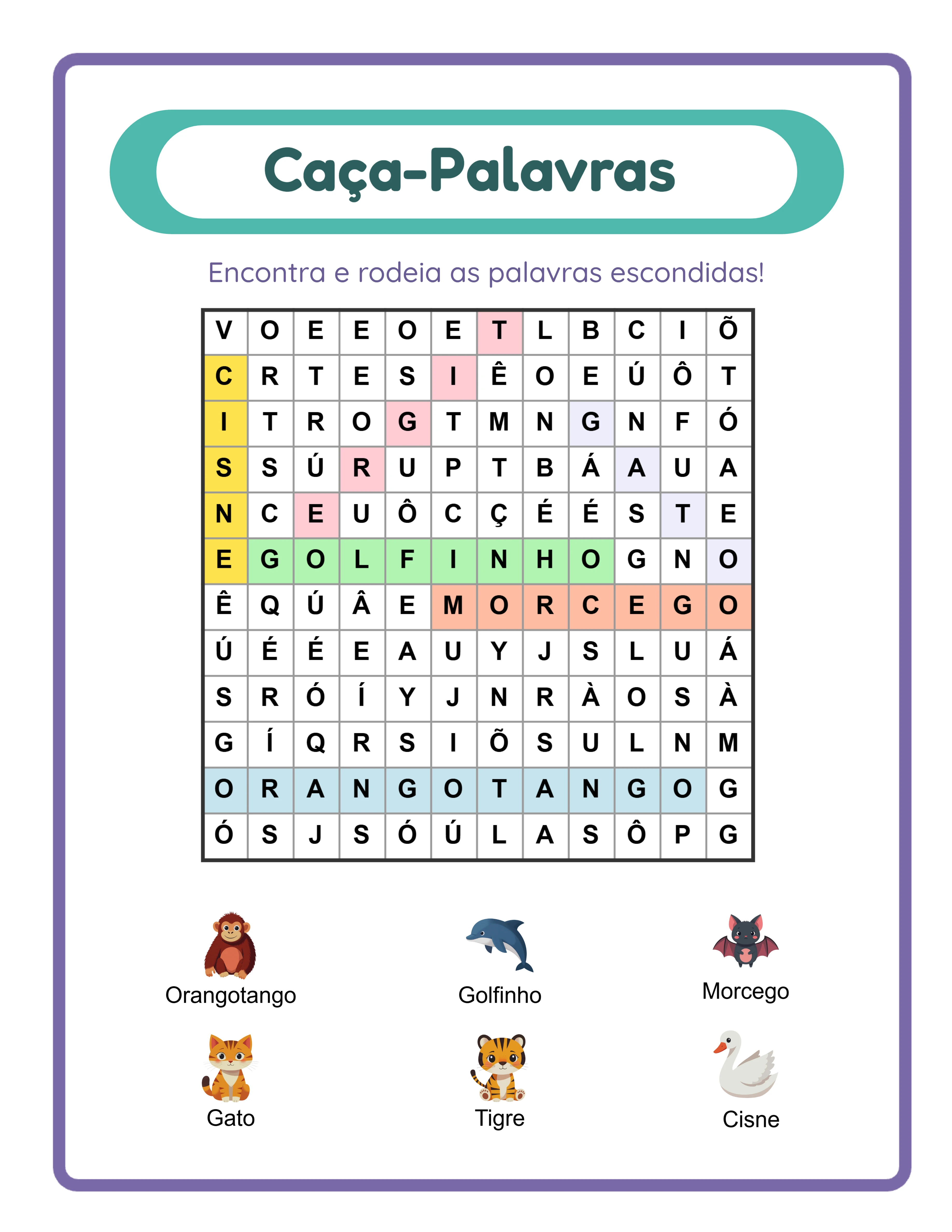 Gabarito do caça-palavras