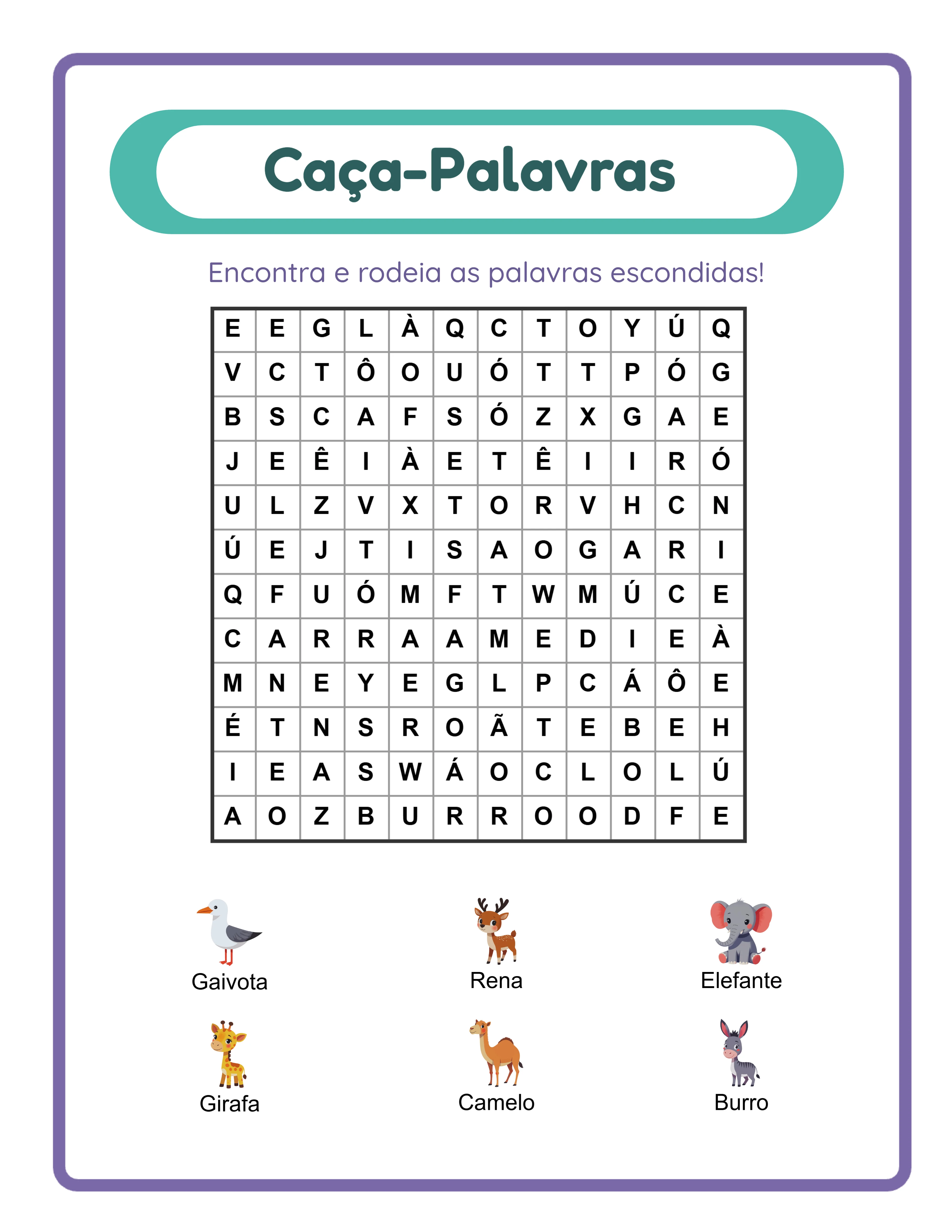 Caça-palavras — vocabulário temático em imagens