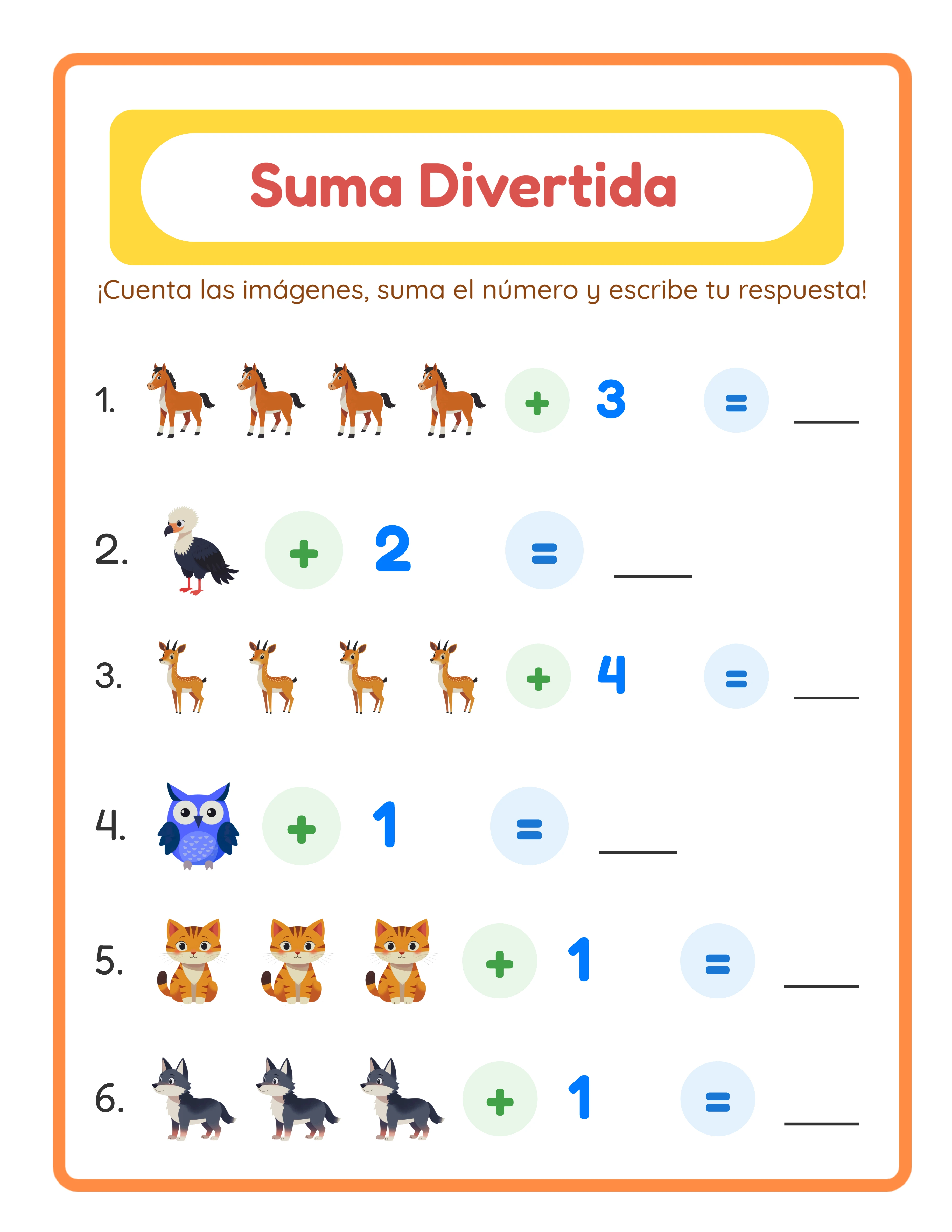 Suma con imágenes para jóvenes aprendices — Hoja de trabajo ejemplo 3