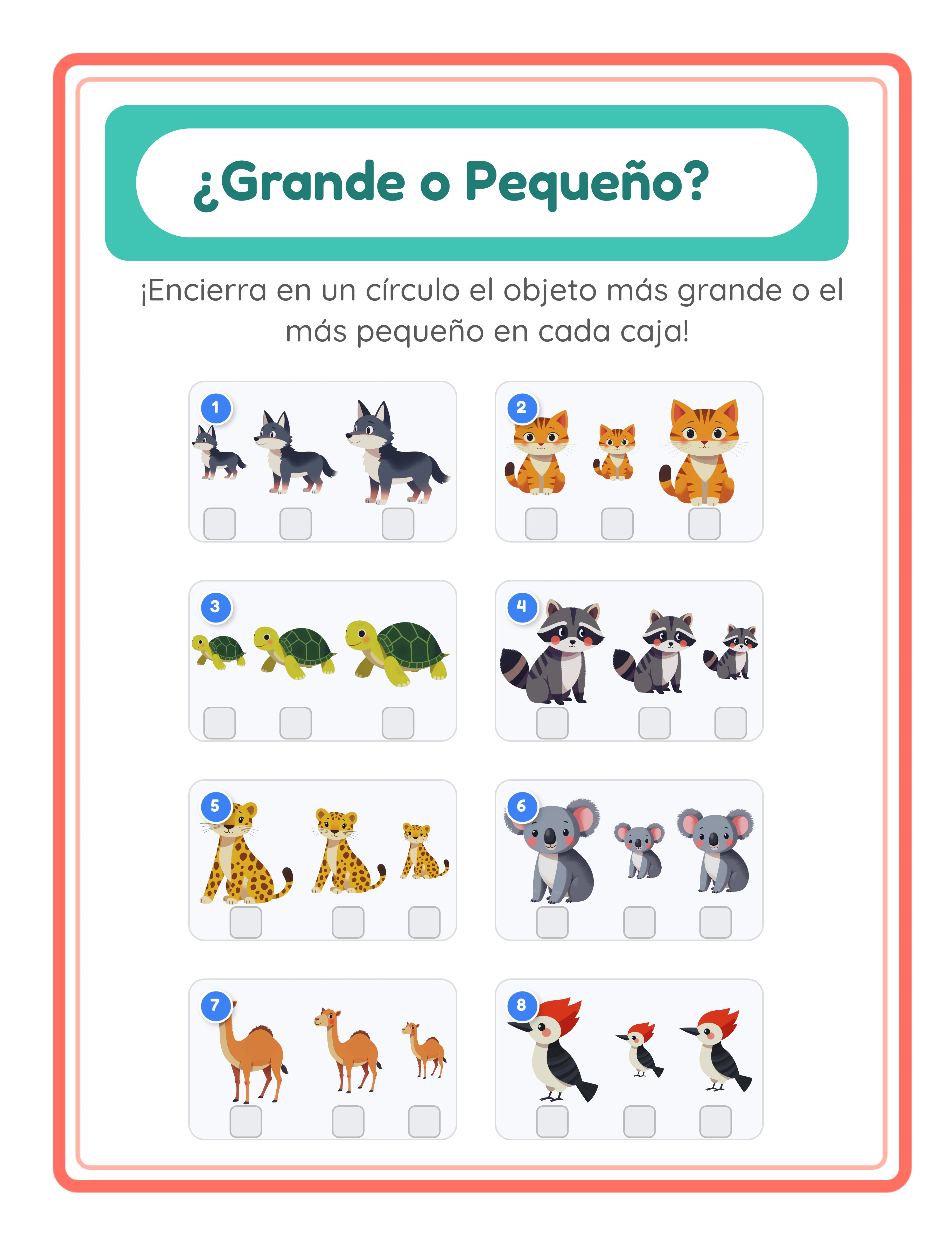 Ficha grande-pequeño destacada — adorable comparación de tamaños