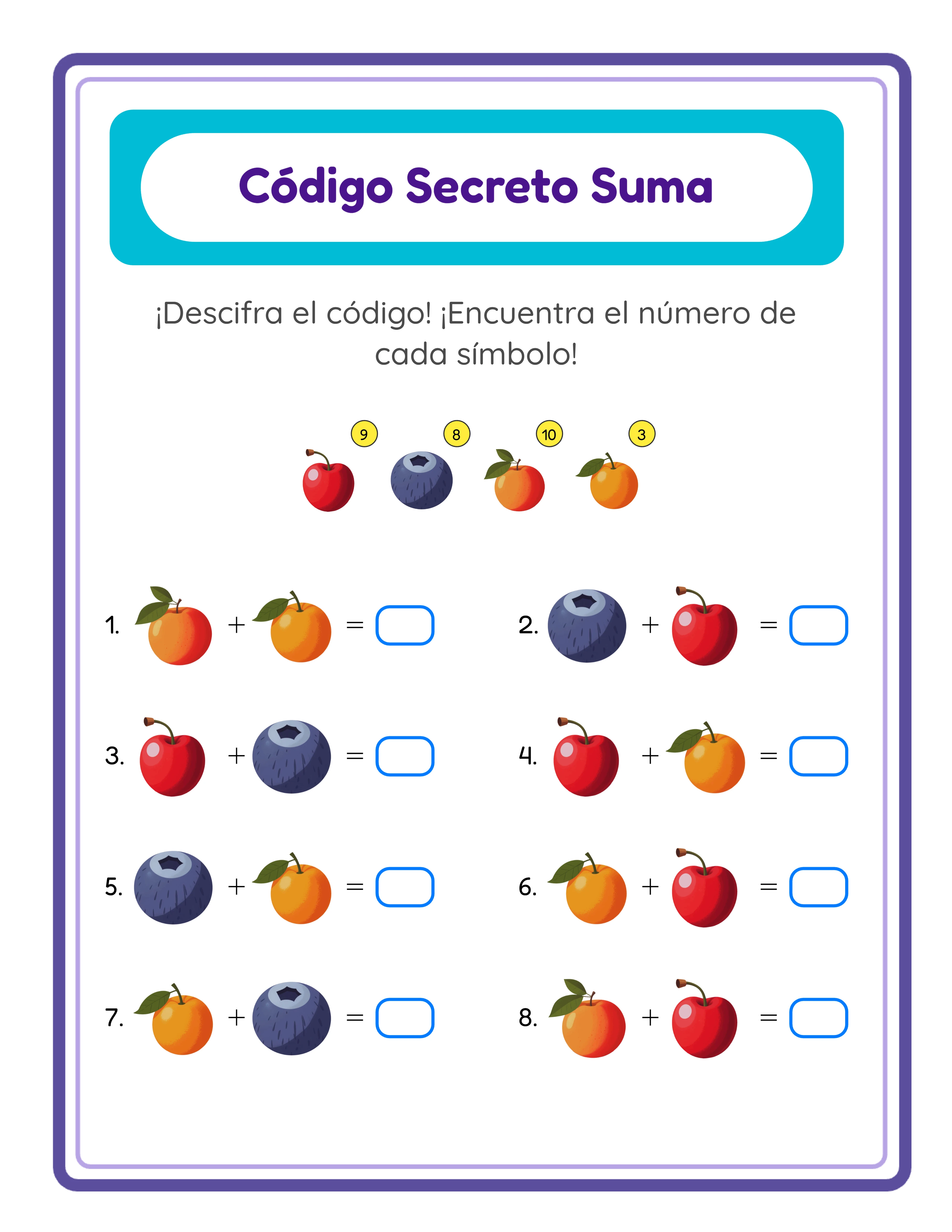 Descifrado de códigos con suma — Hoja de trabajo ejemplo 2