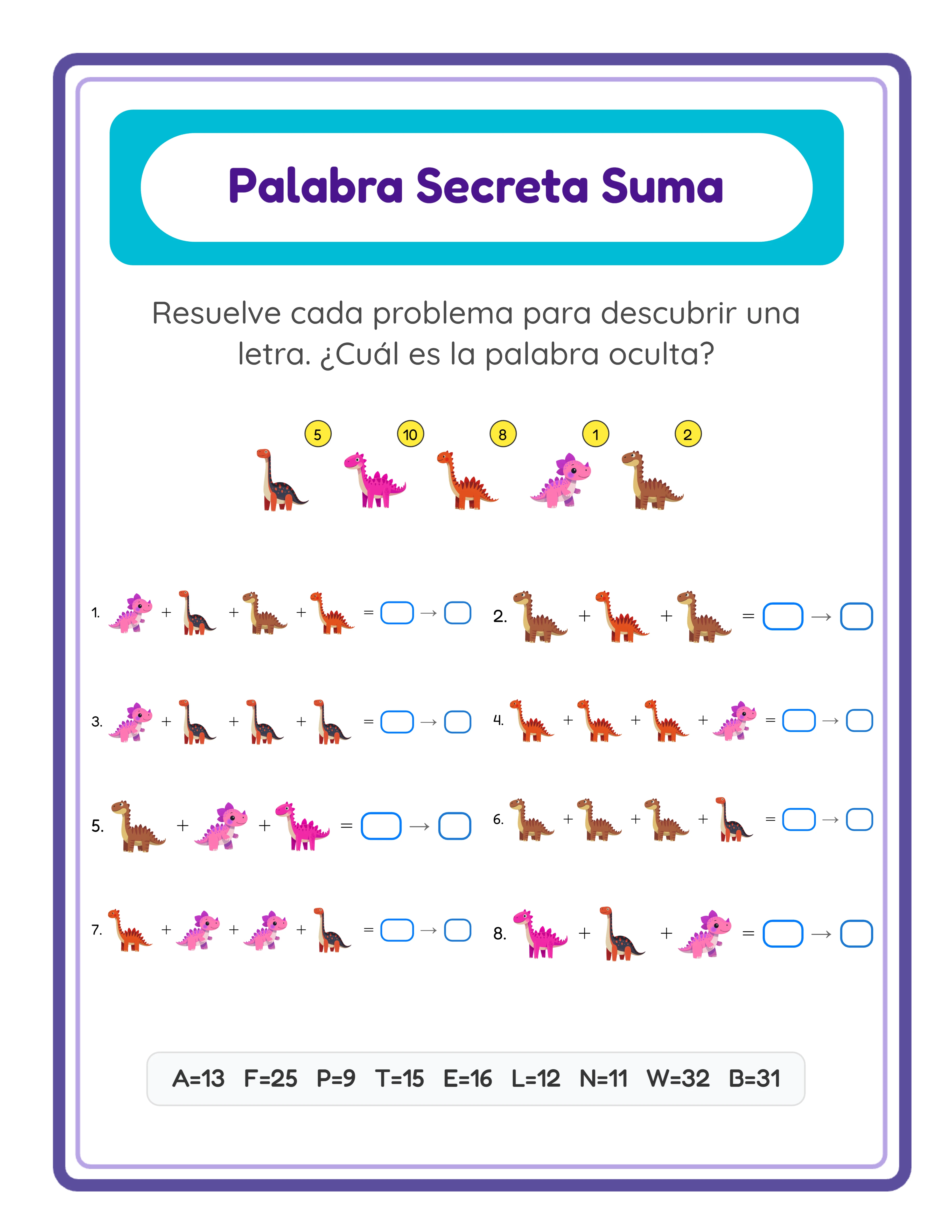 Descifrado de códigos con suma — Hoja de trabajo destacada